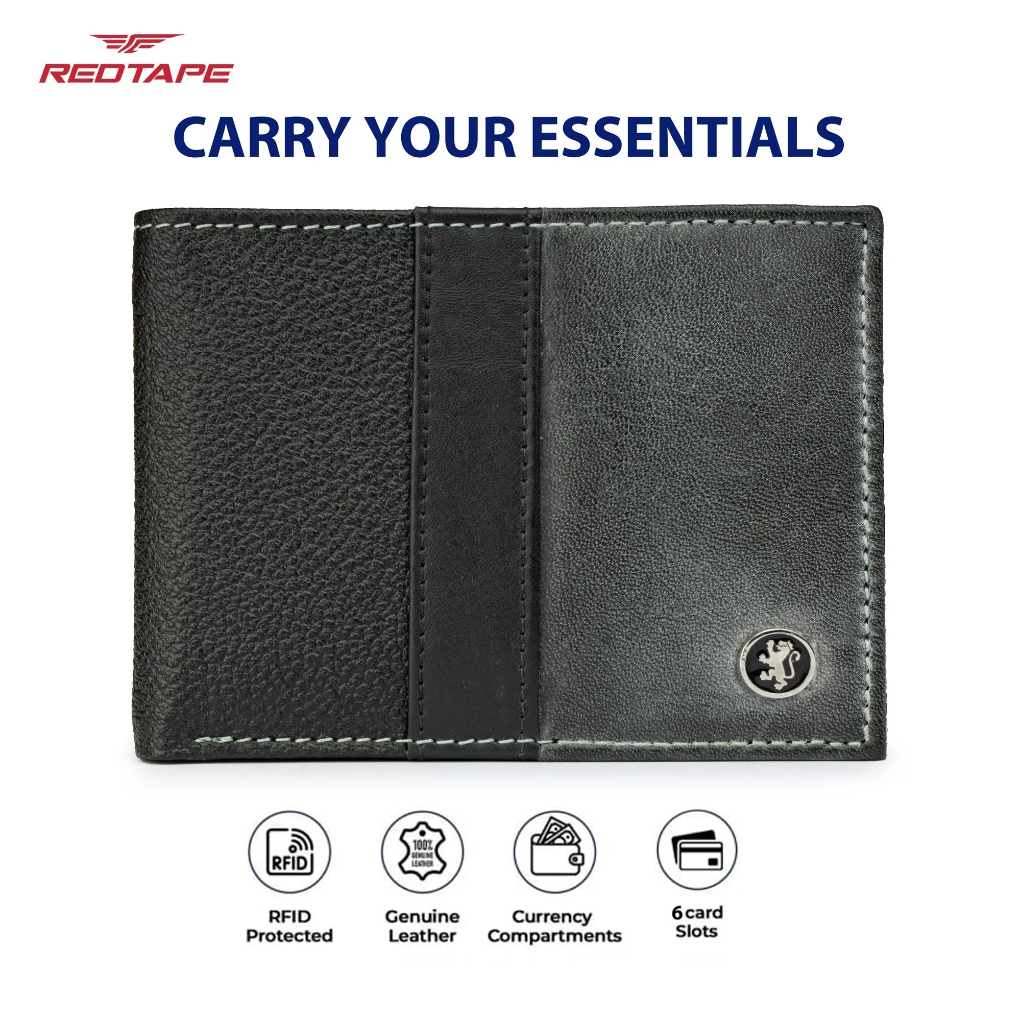 Black Grey Genuine Leather Wallet for Men - Image 4