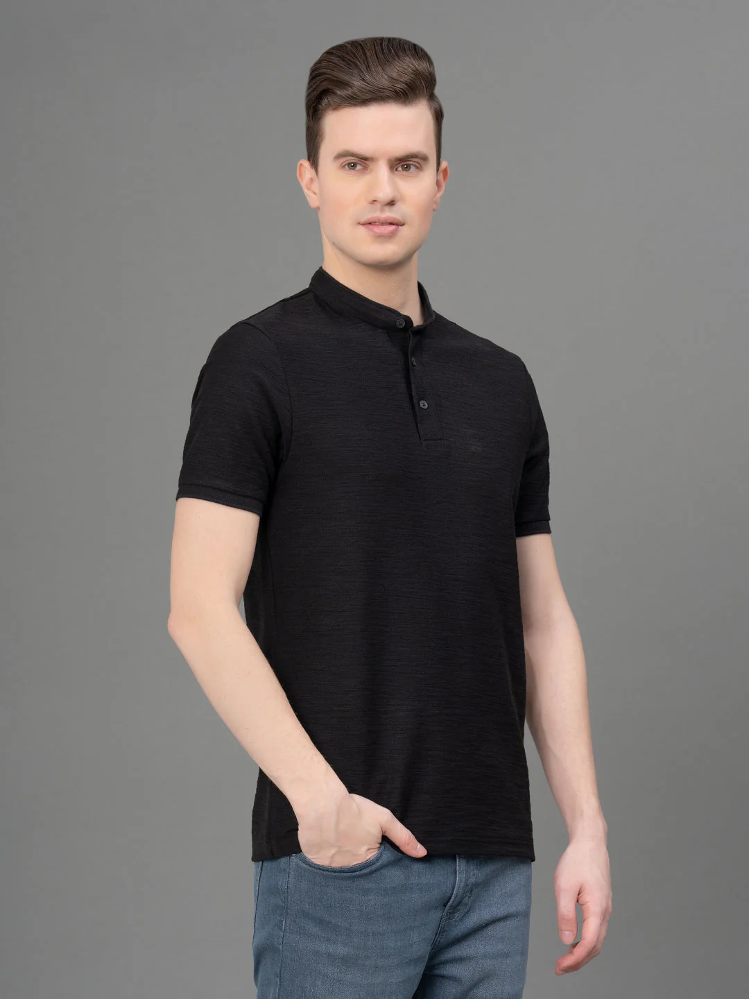 Black Henley T-Shirt for Men - Image 2
