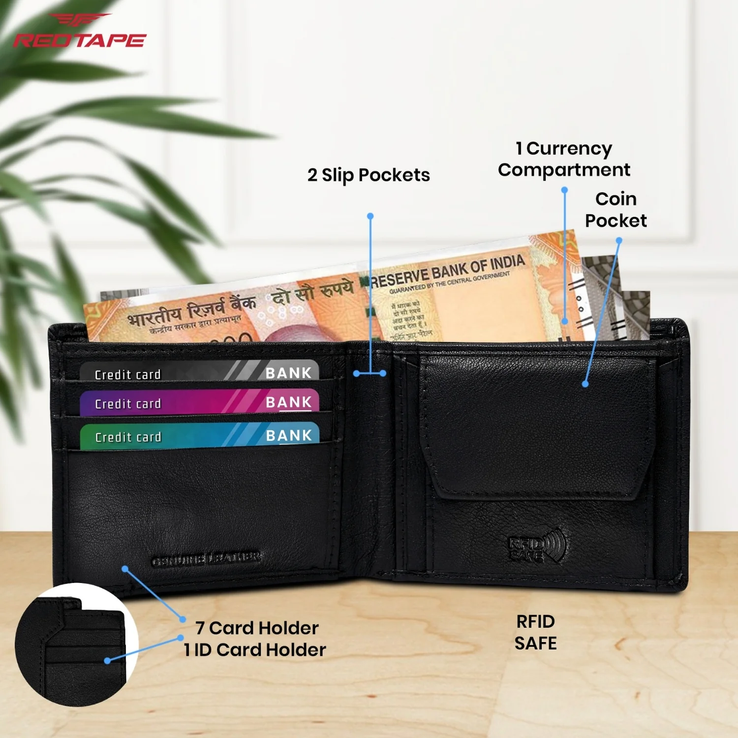 Black Men's Bifold Leather Wallet with RFID Blocking - Image 5