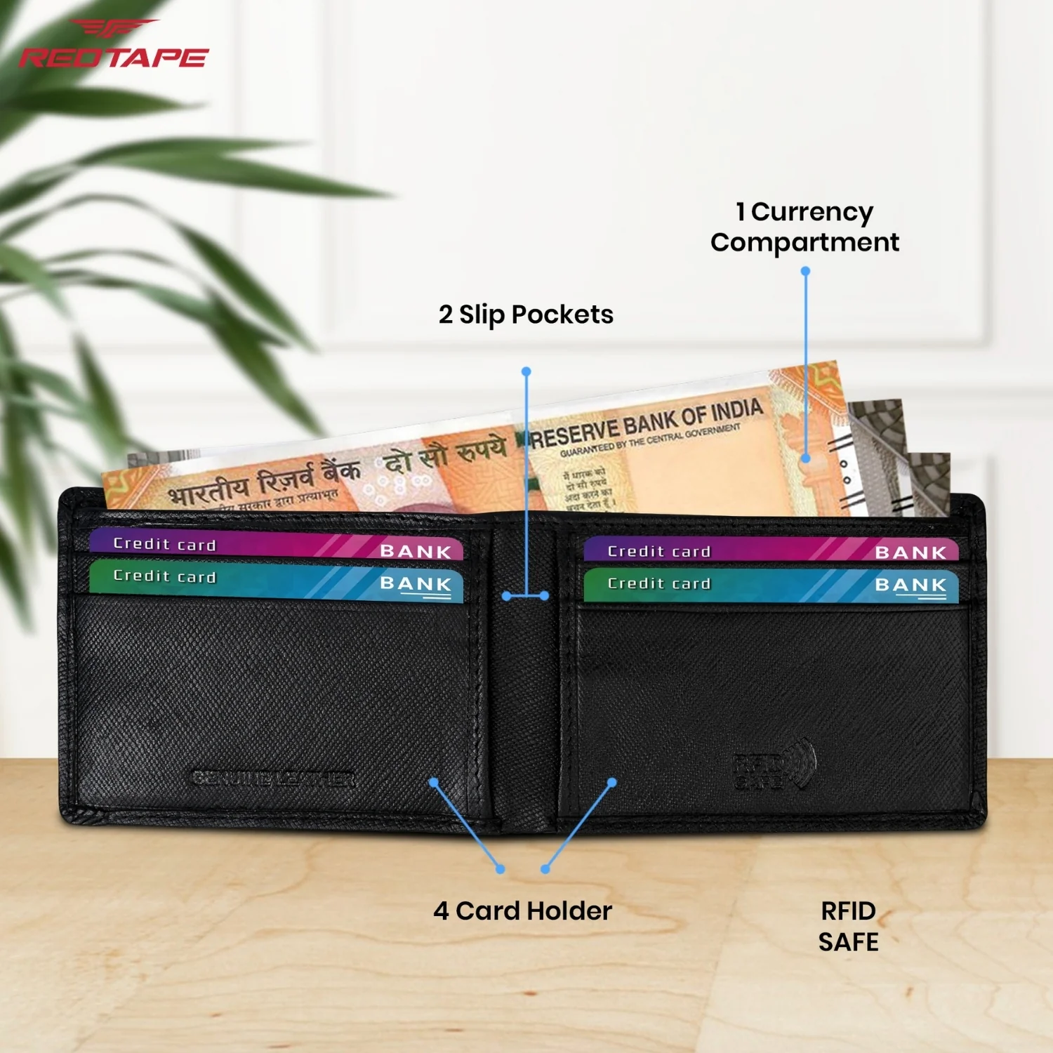 Black Men's Bifold Leather Wallet with RFID Blocking - Image 5