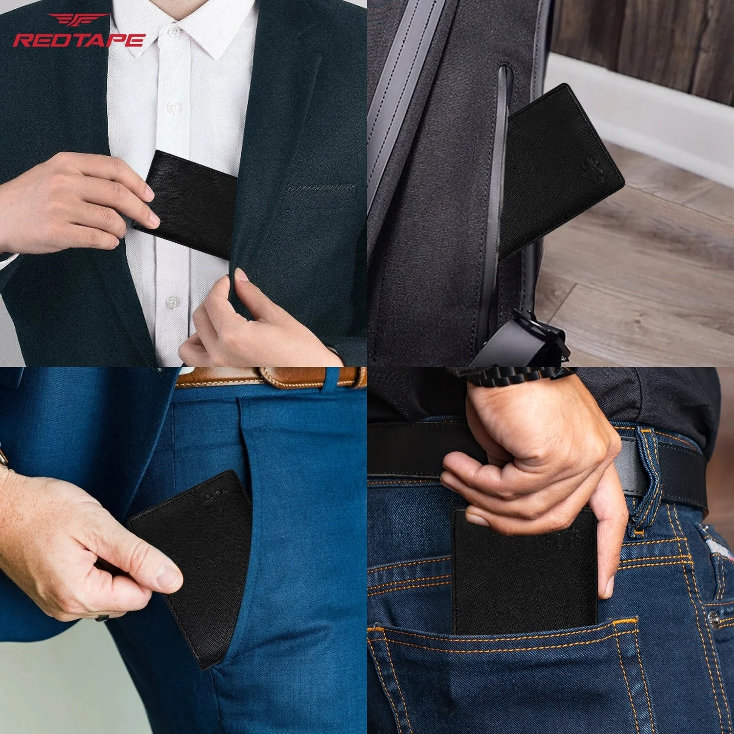Black Men's Bifold Leather Wallet with RFID Blocking - Image 7