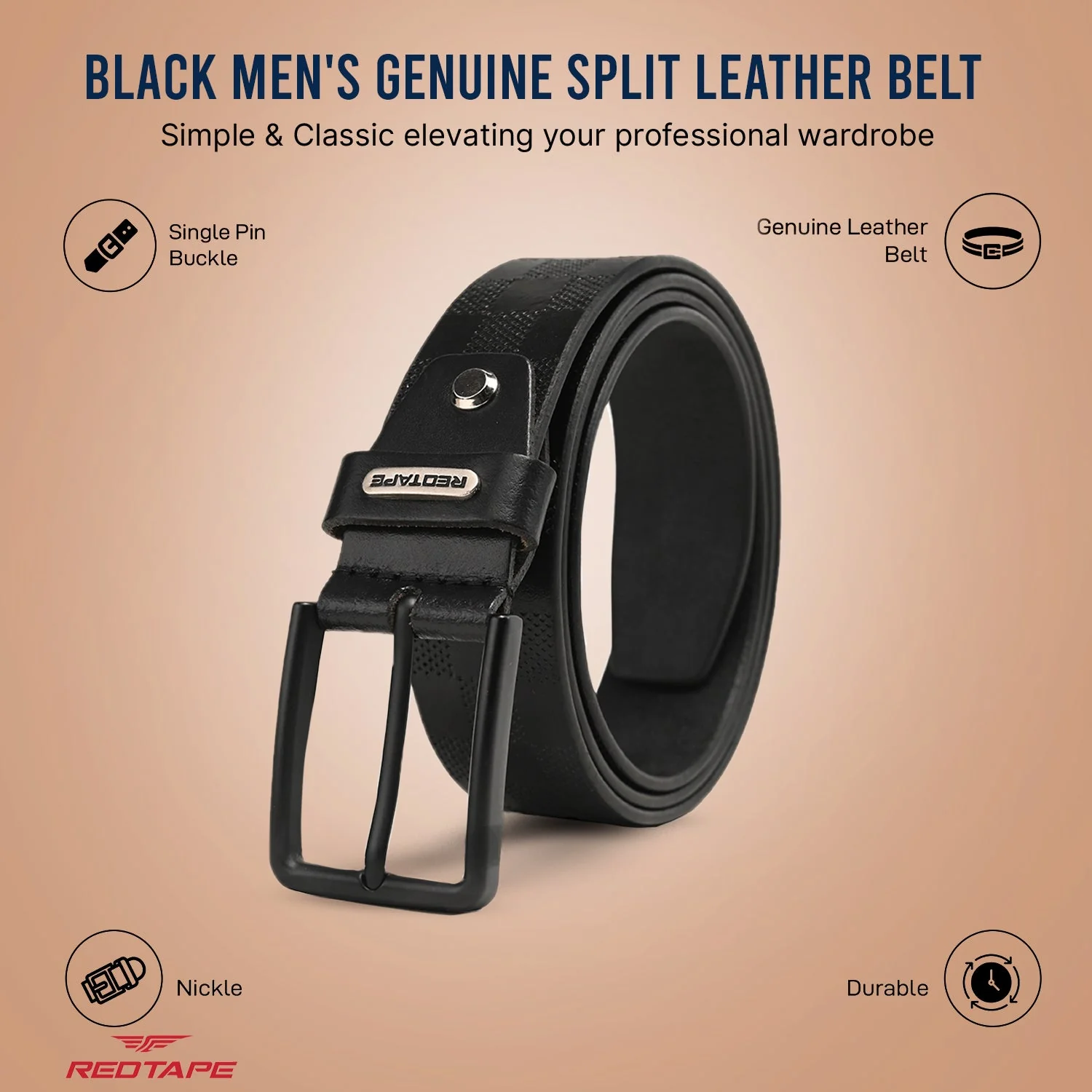 Black Men's Genuine Split Leather Belt - Image 3