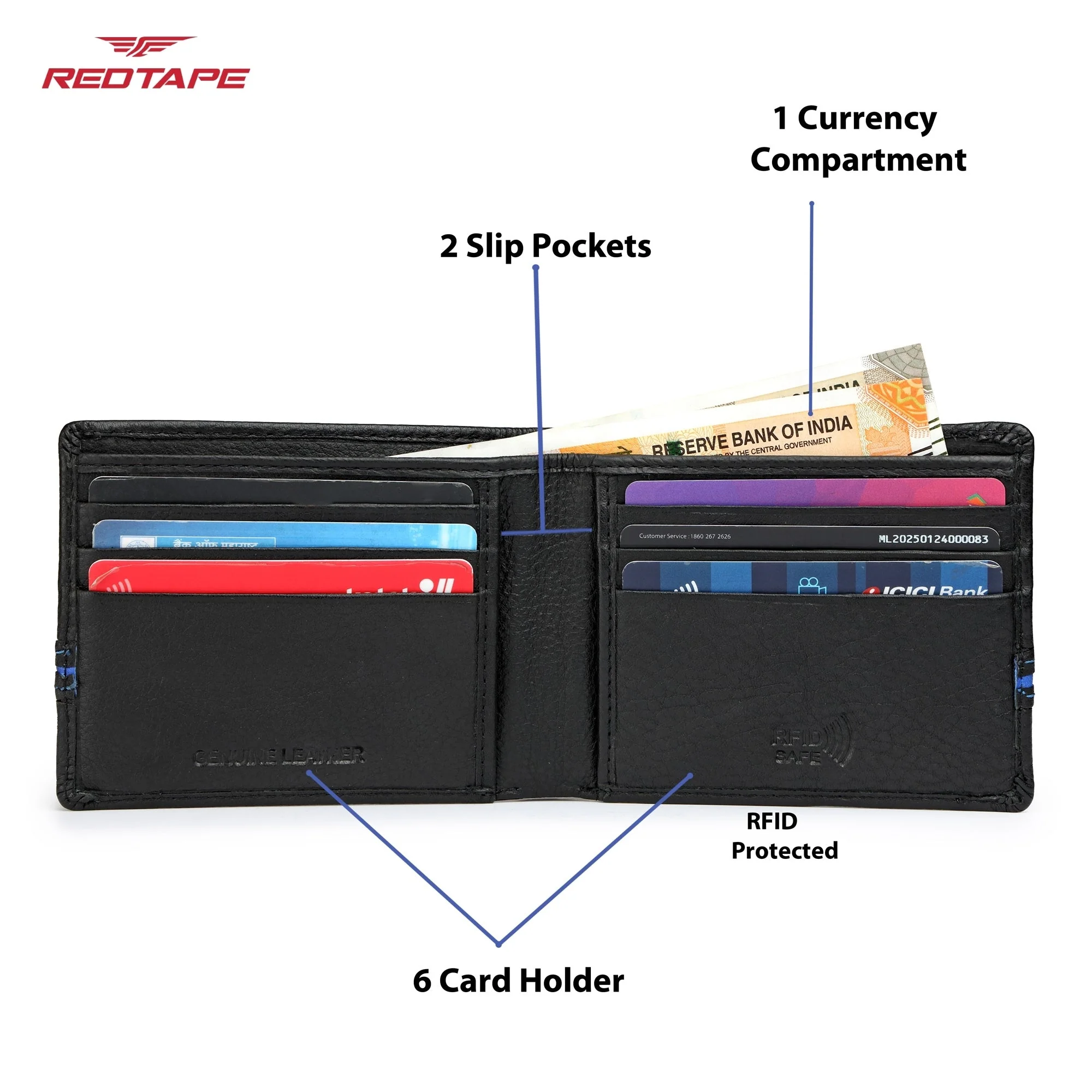 Black Navy Blue Genuine Leather Wallet for Men - Image 5