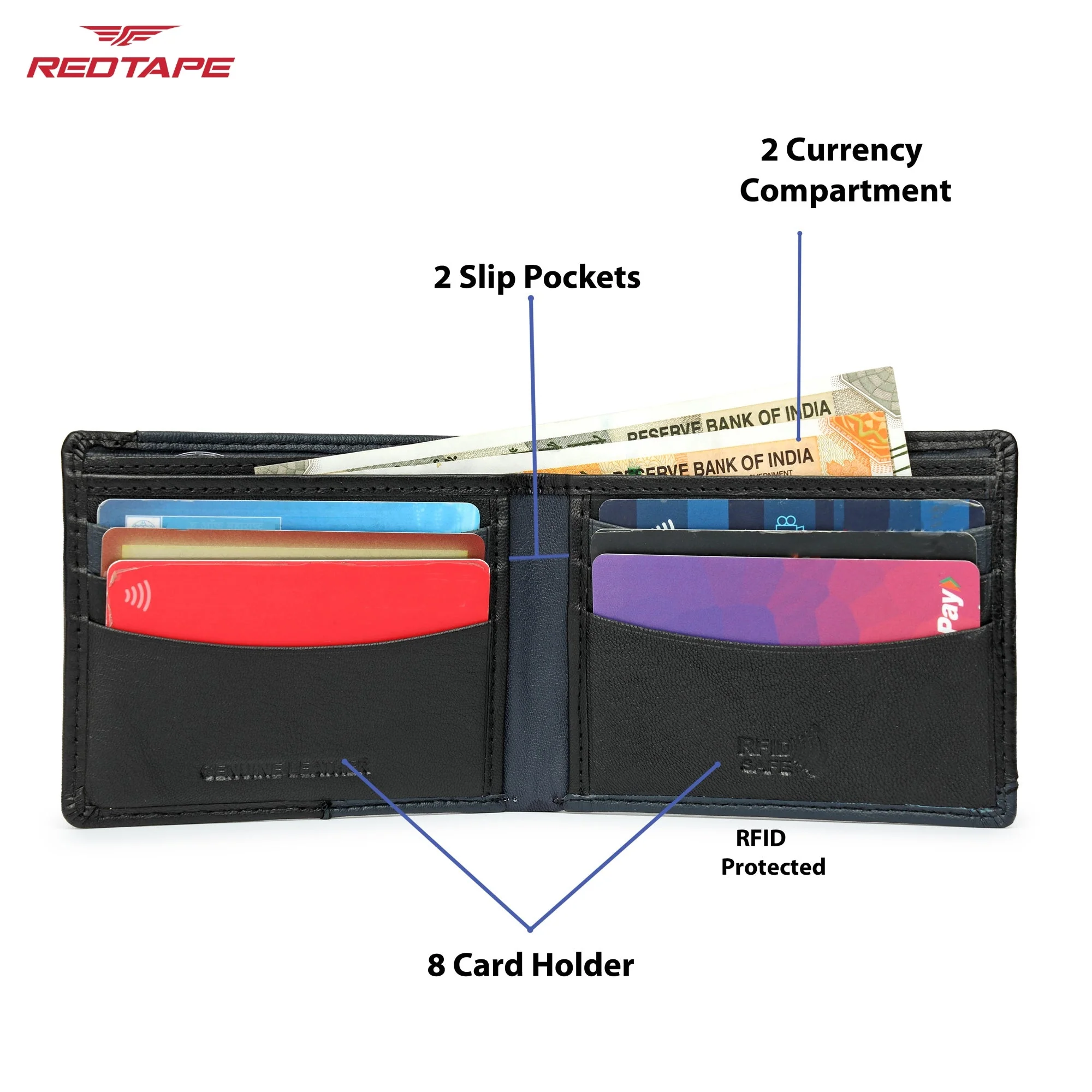 Black Navy Genuine Leather RFID Wallet for Men - Image 5