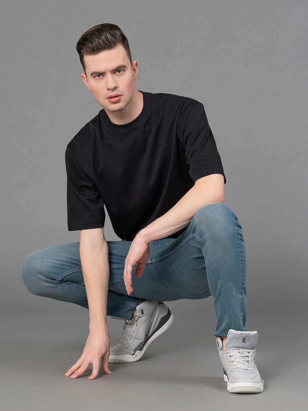 Black Oversized Round Neck T-Shirt for Men - Image 5