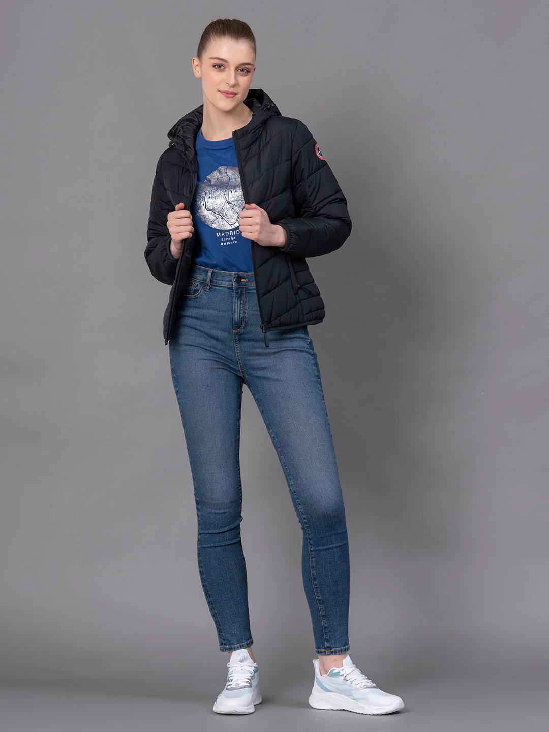 Black Polyester Solid Women's Padded Jacket - Image 5