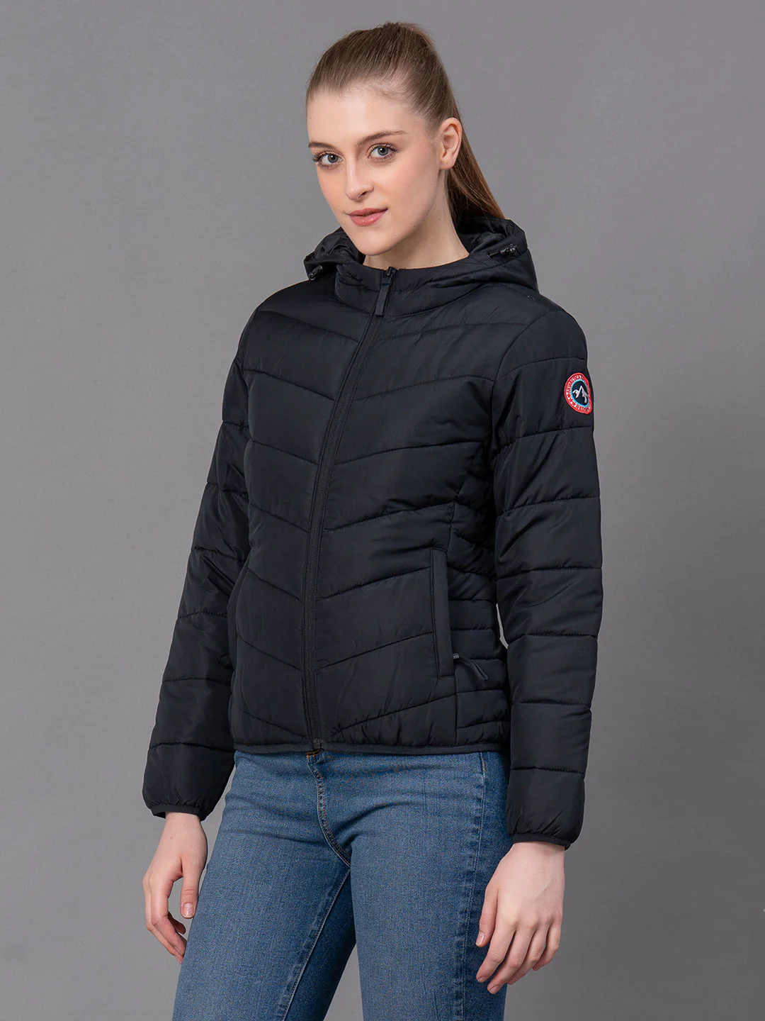 Black Polyester Solid Women's Padded Jacket - Image 6