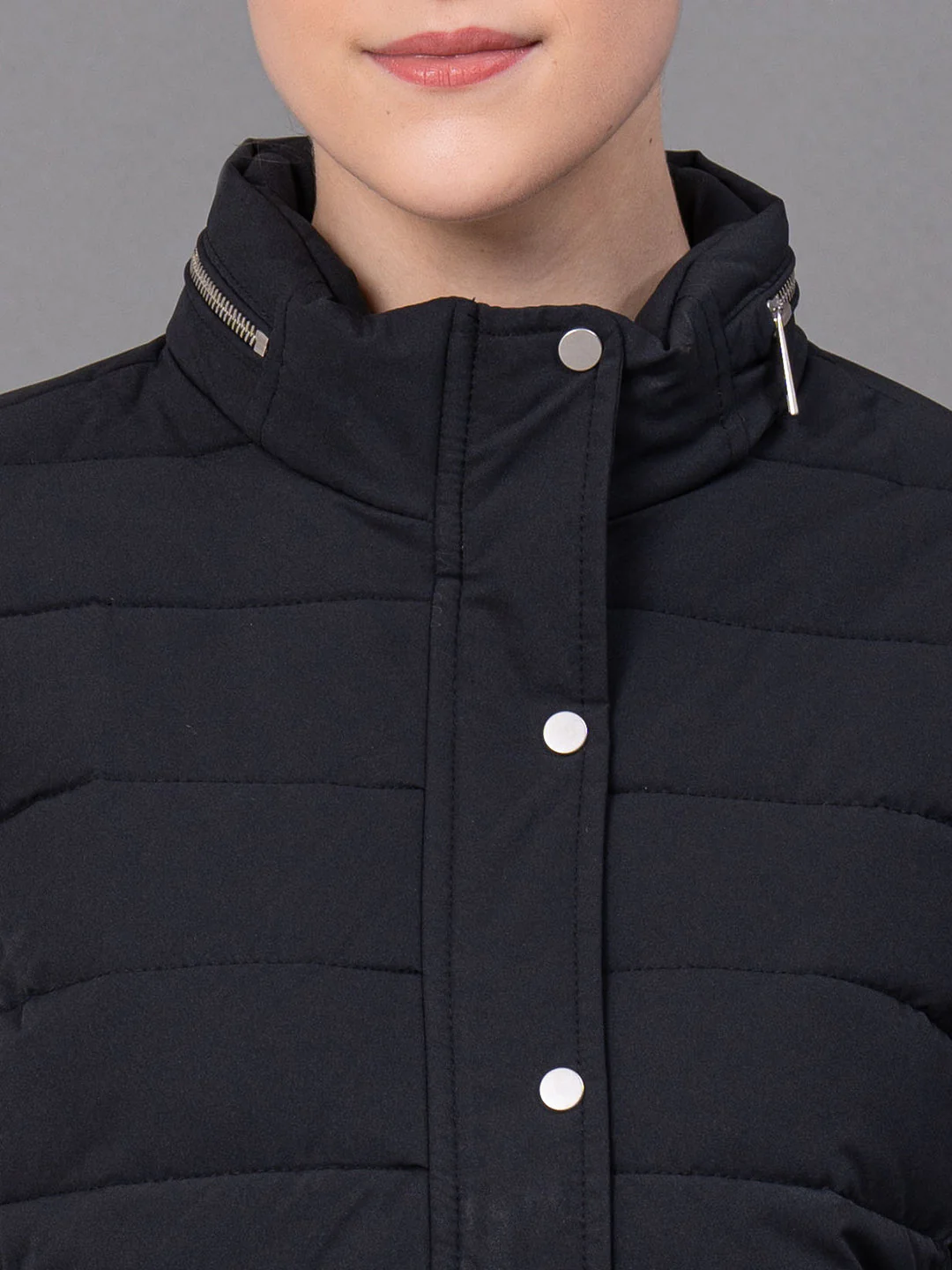 Black Polyester Solid Women's Padded Jacket - Image 4