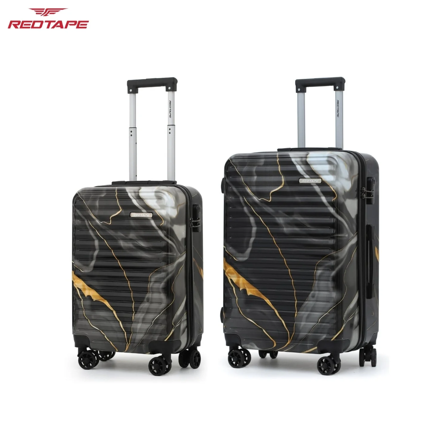 Black Print 8 Wheels Trolley Bag Set of 2 (Large + Cabin) - Image 2