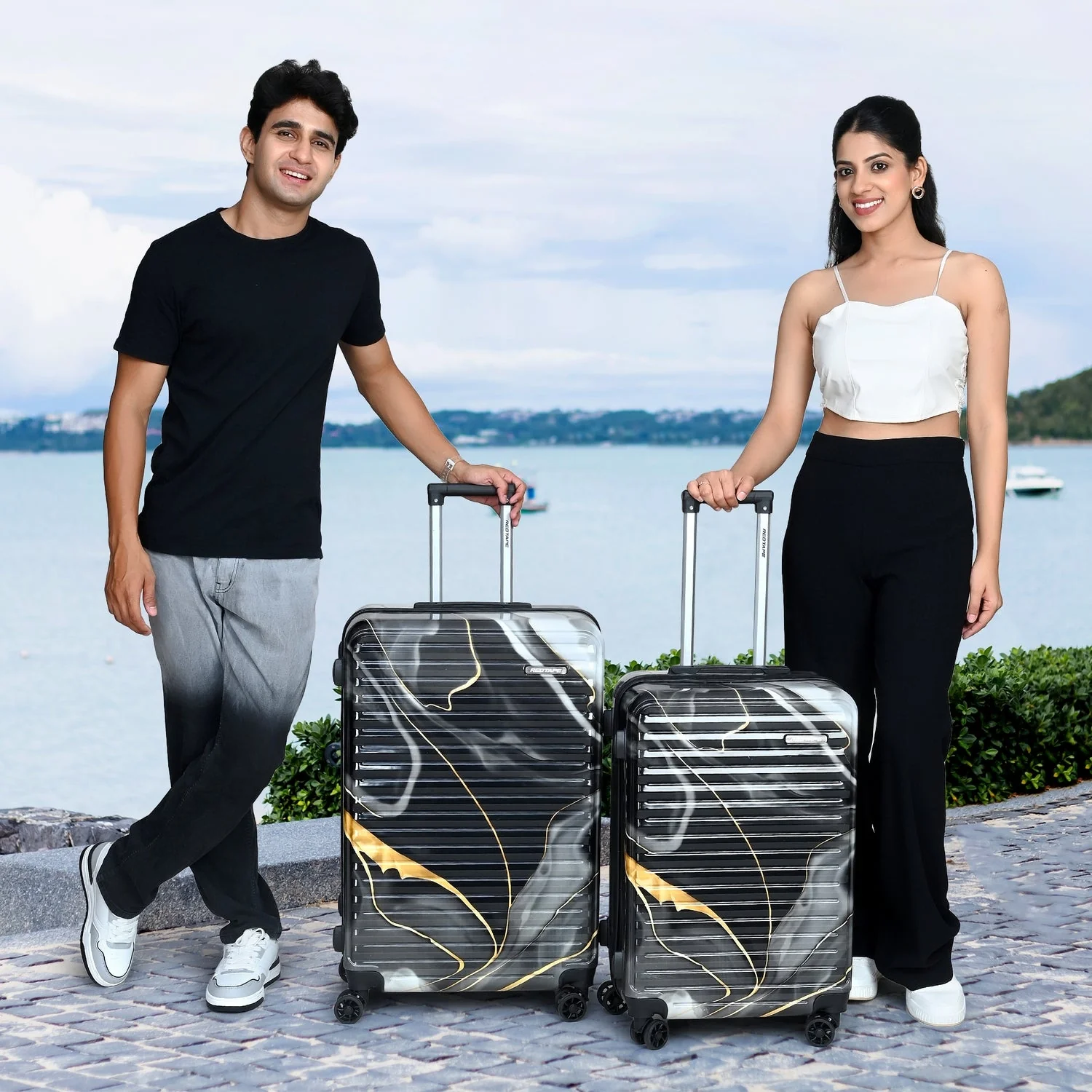 Black Print 8 Wheels Trolley Bag Set of 2 (Large + Medium) - Image 8