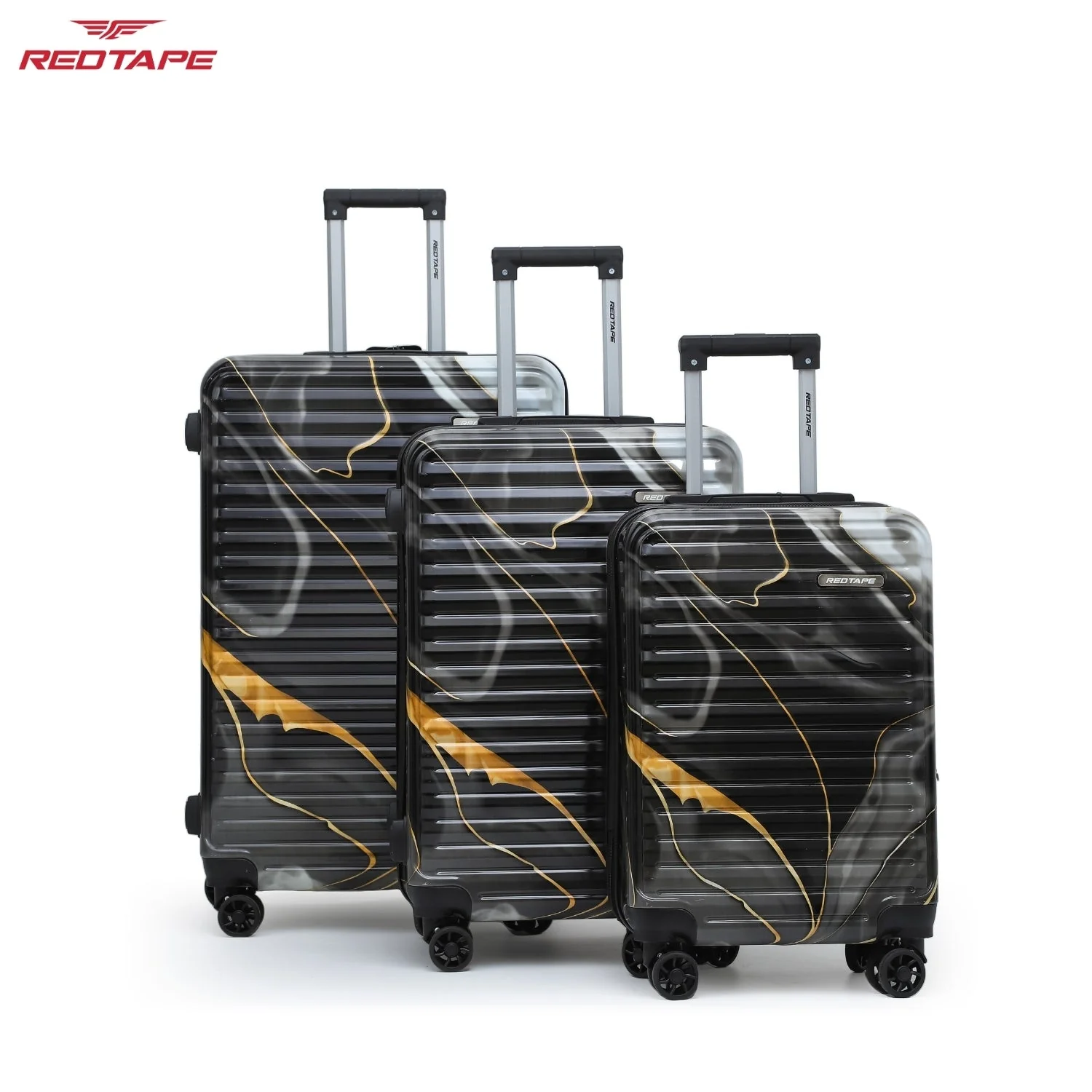 Black Print 8 Wheels Trolley Bag Set of 3 (Large + Medium + Cabin) - Image 2