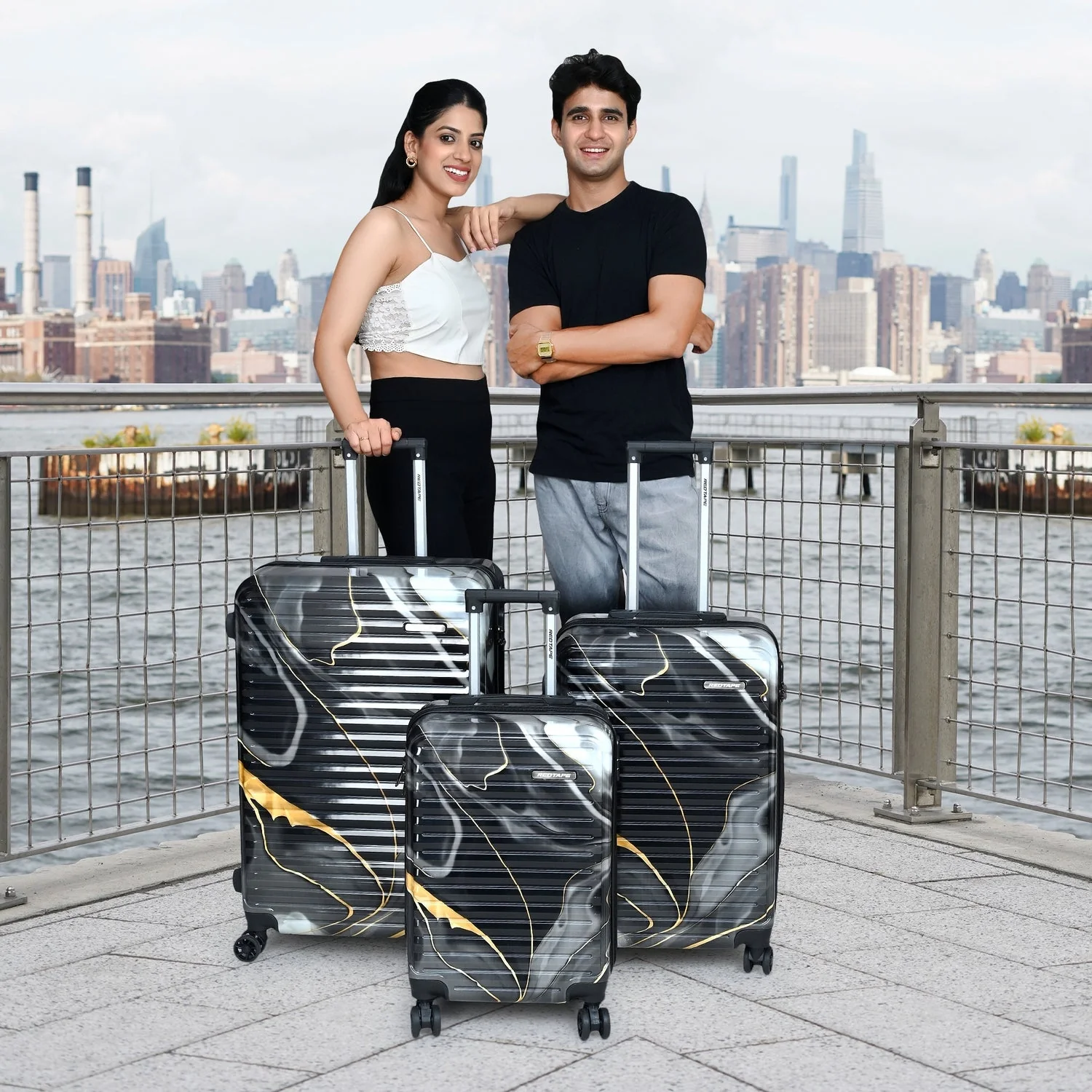 Black Print 8 Wheels Trolley Bag Set of 3 (Large + Medium + Cabin) - Image 8