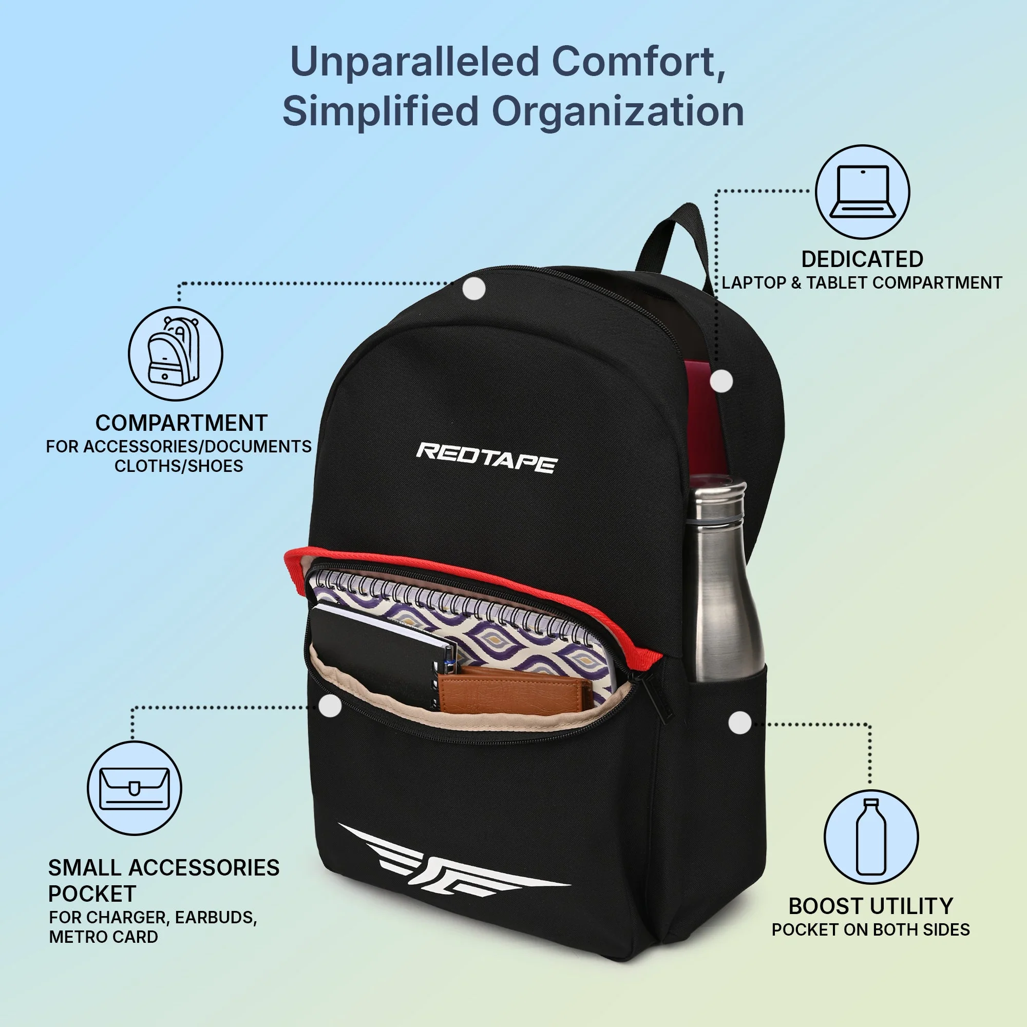 Black Red Unisex 23L Polyester Laptop Backpack - Image 2