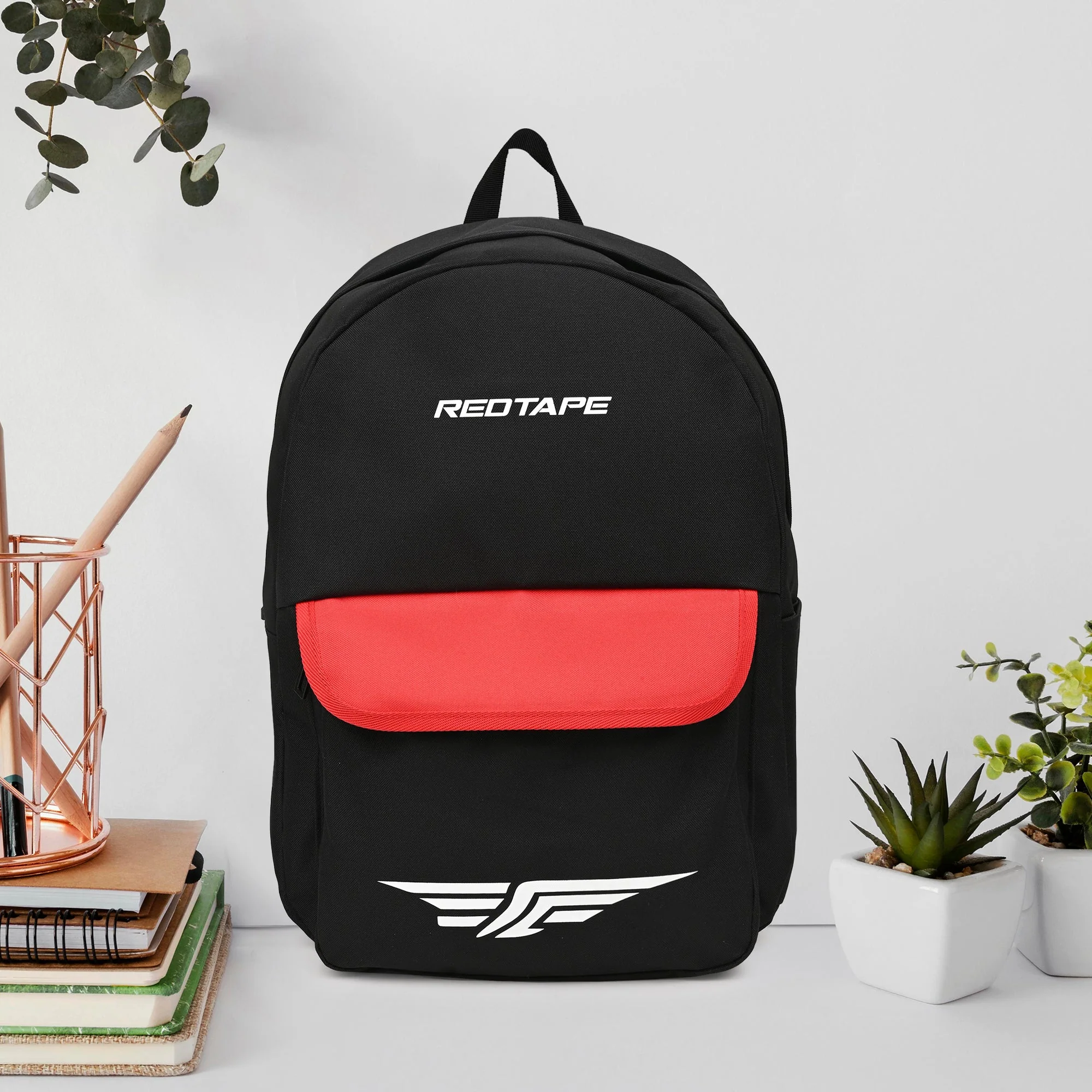 Black Red Unisex 23L Polyester Laptop Backpack - Image 6