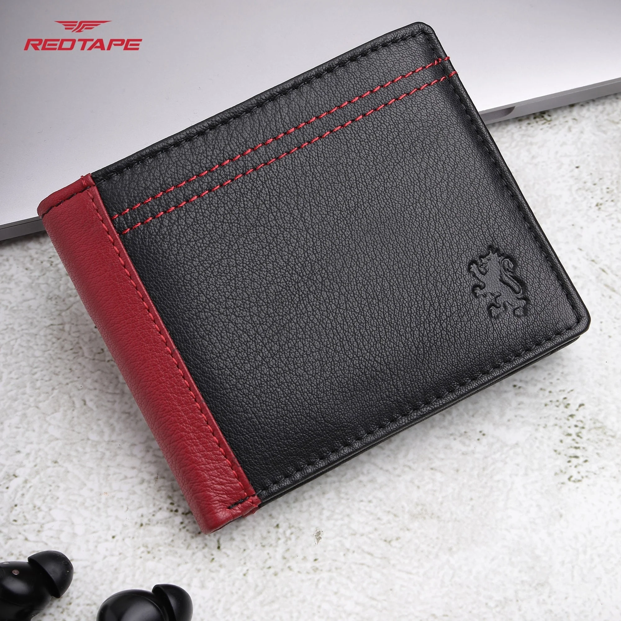 Black Red Genuine Leather RFID Wallet for Men - Image 3