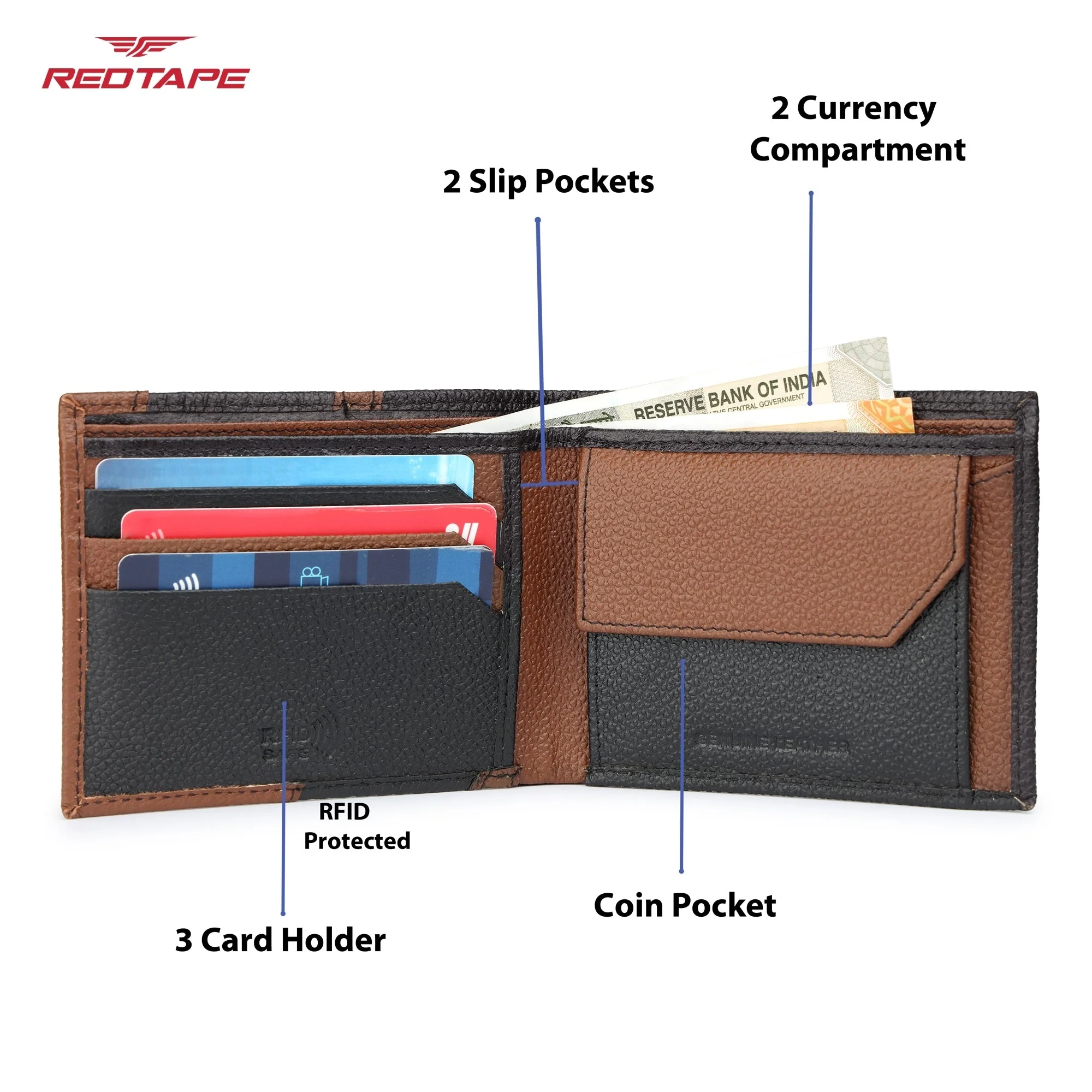 Black Tan Genuine Leather Wallet for Men - Image 5