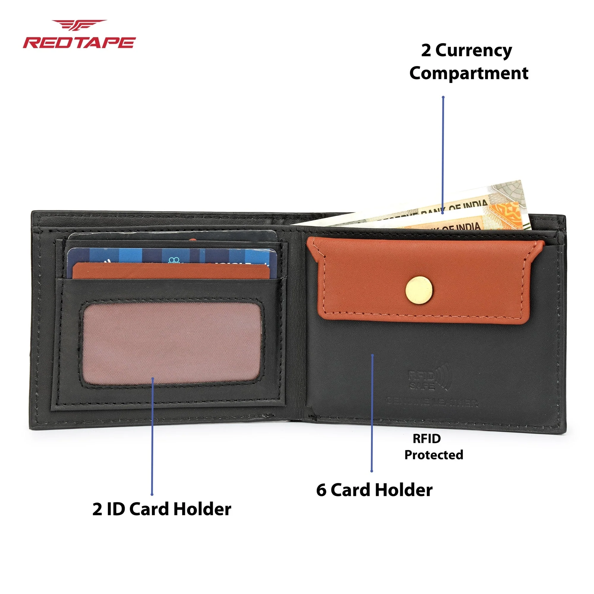 Black Tan Genuine Leather Wallet for Men - Image 5
