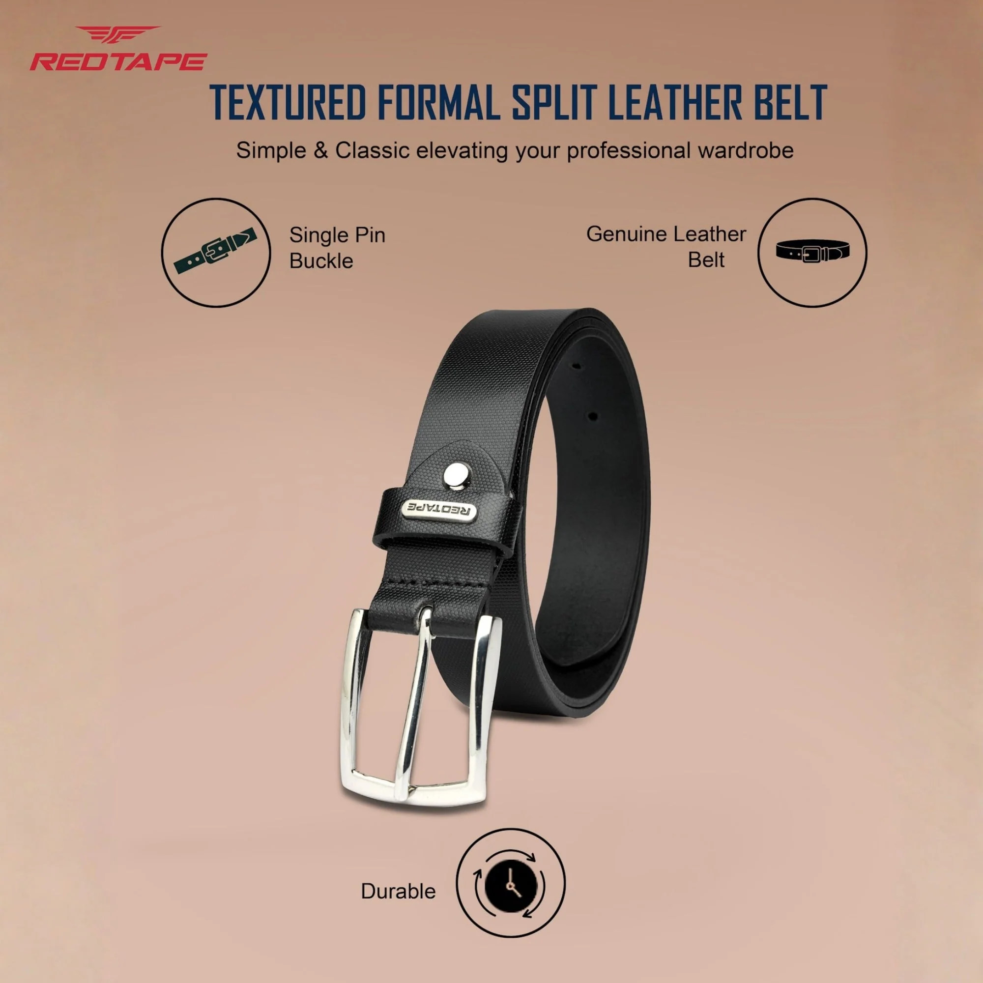 Black Genuine Leather Belt for Men - Image 3