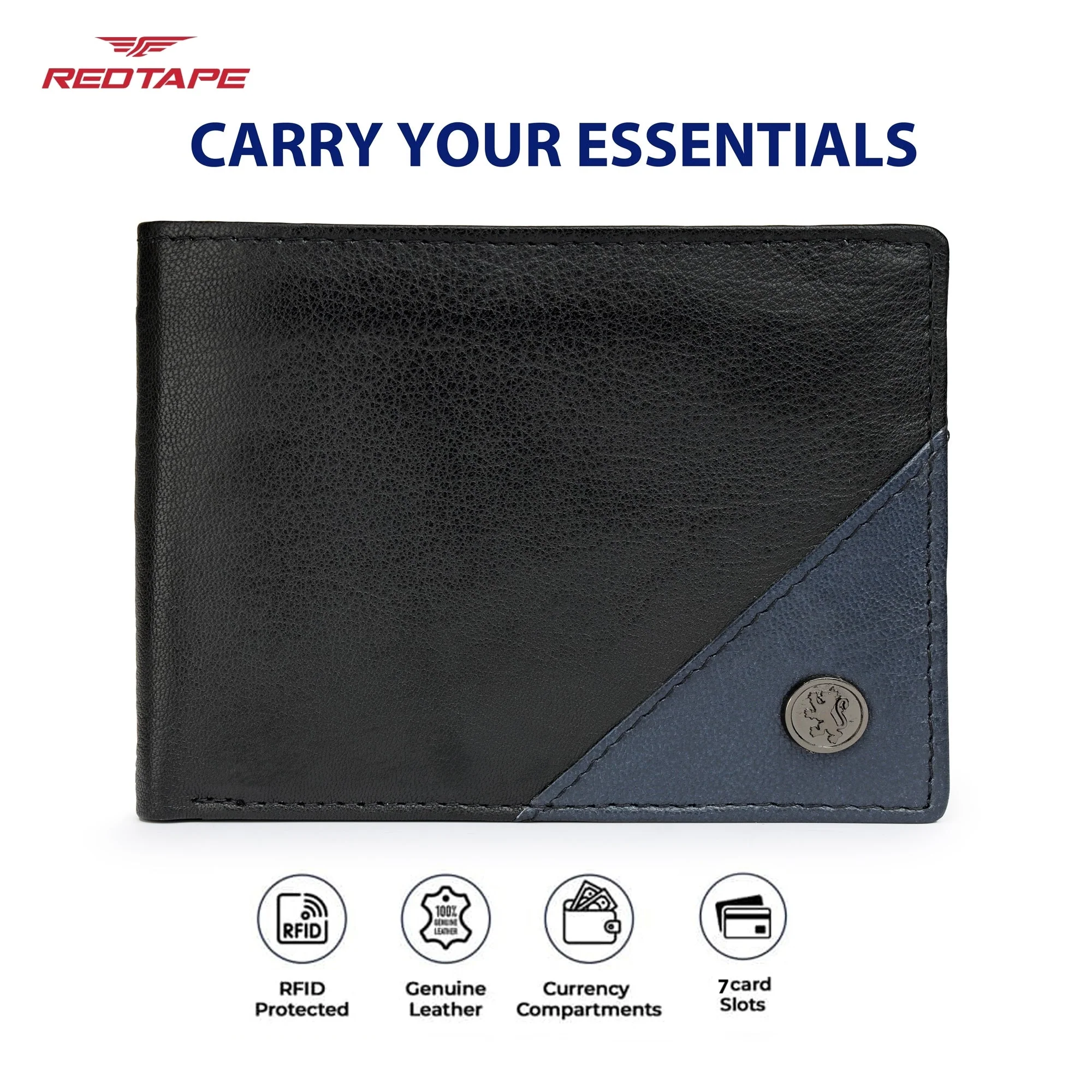 Black Navy Men's Leather Wallet - Image 5