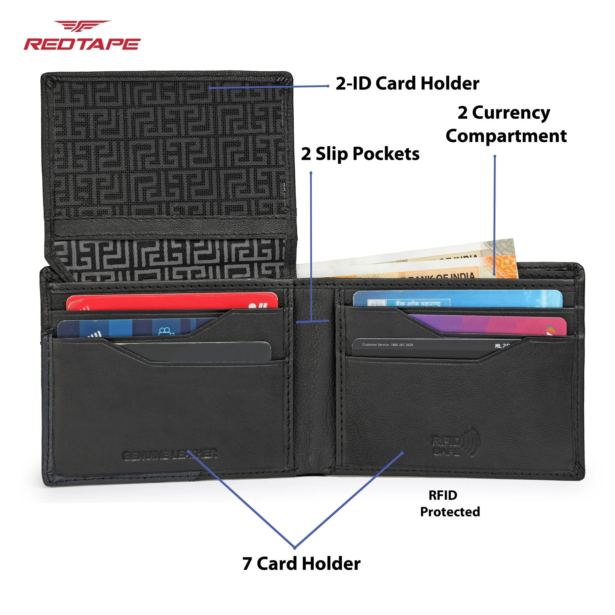 Black Navy Men's Leather Wallet - Image 6