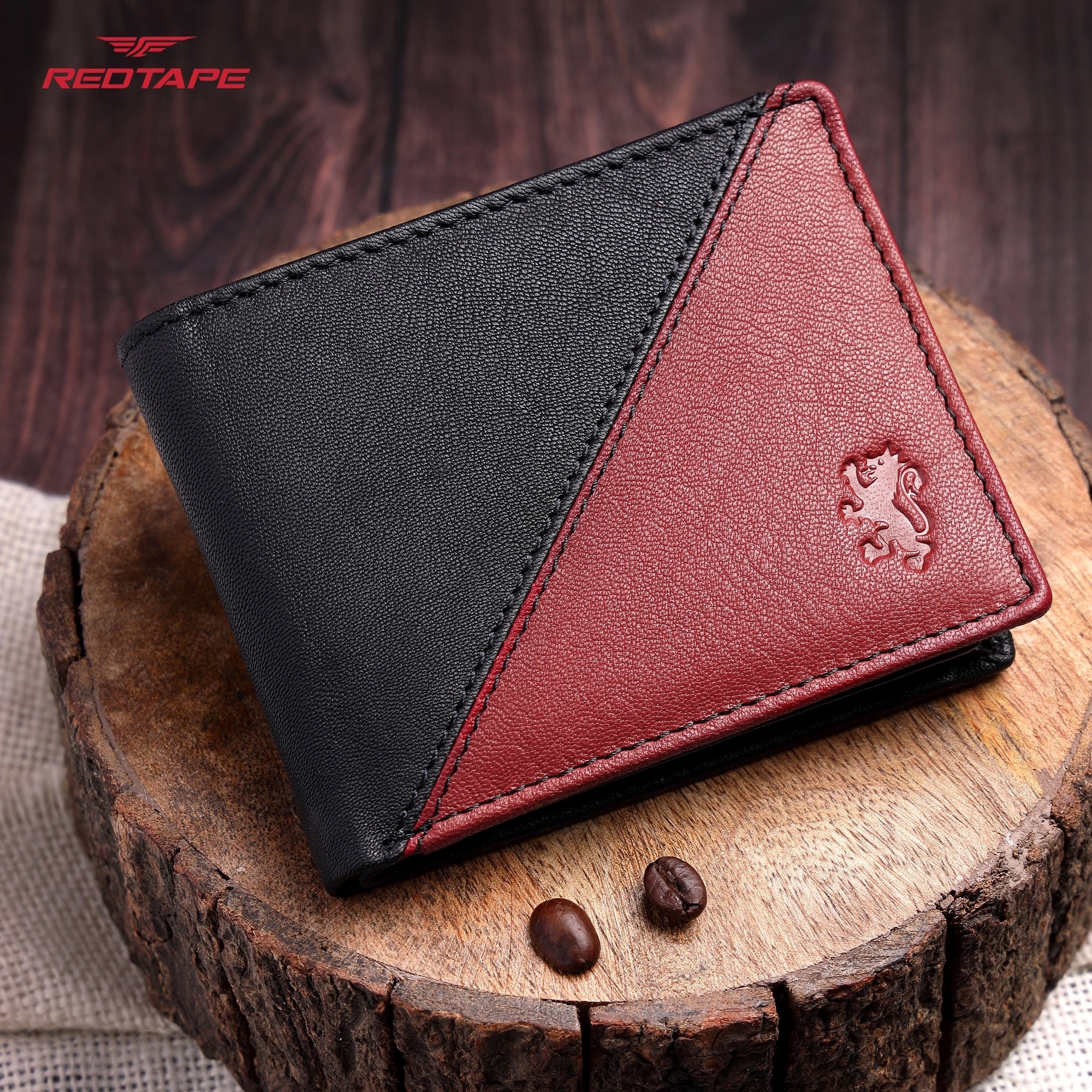 Black Red Genuine Leather Wallet for Men - Image 3