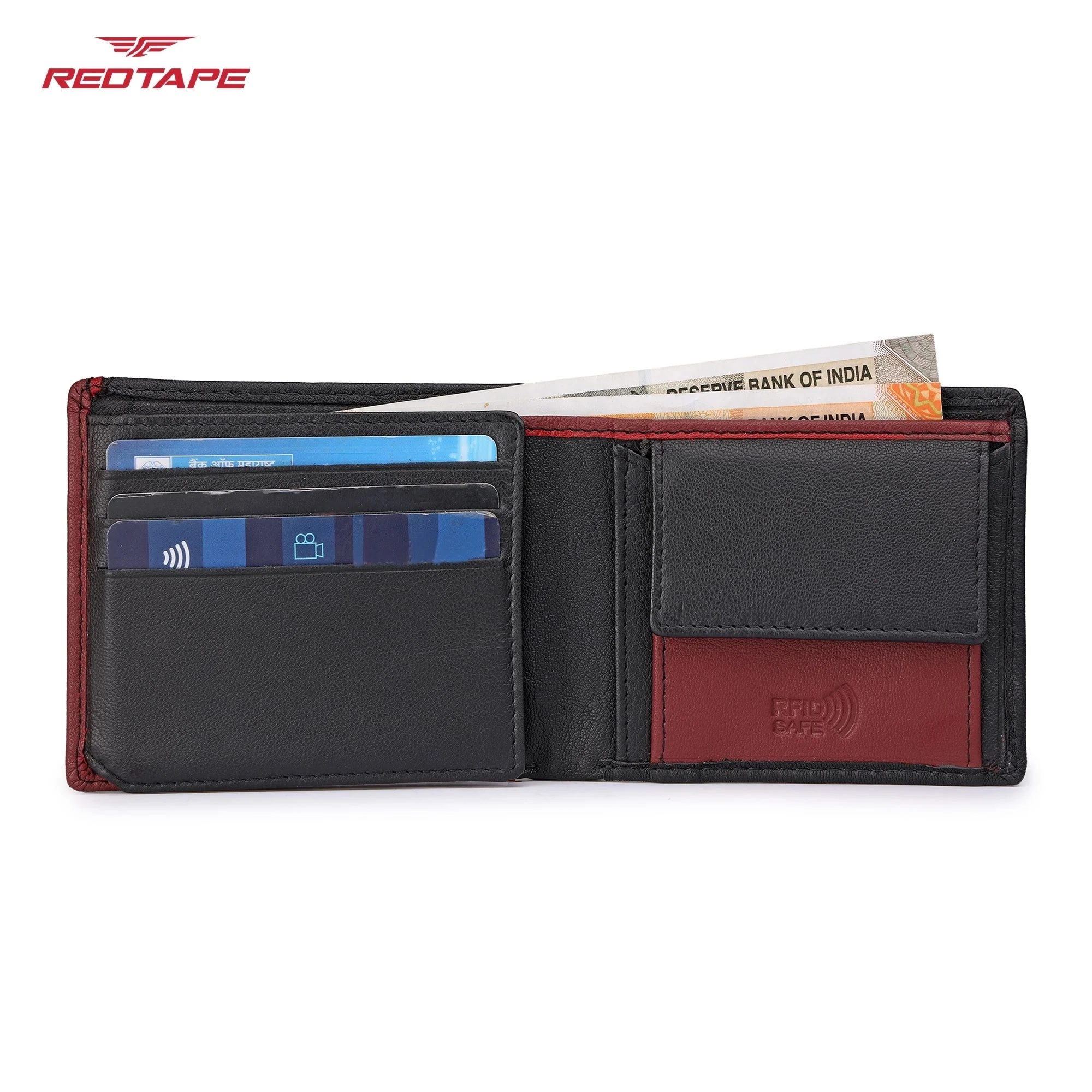 Black Red Genuine Leather Wallet for Men - Image 6