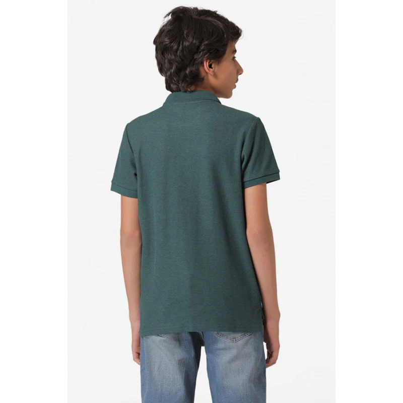 Boy's Green Melange Collar Neck T-Shirt - Image 3