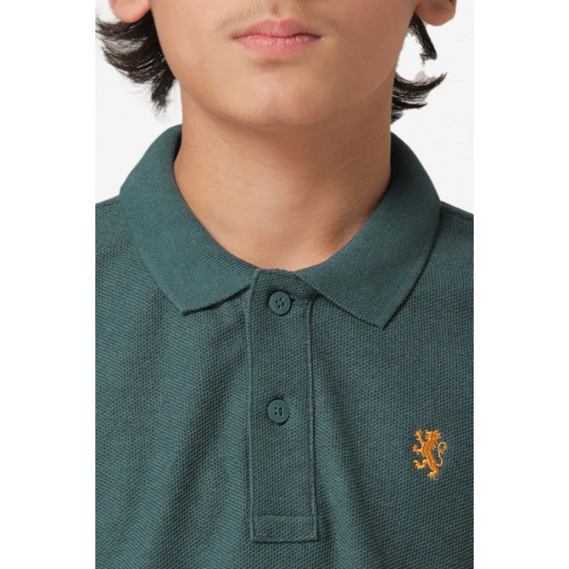 Boy's Green Melange Collar Neck T-Shirt - Image 5
