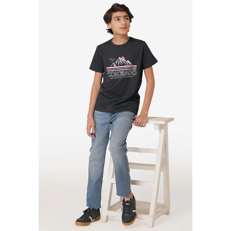 Boy's Midnight blue Round Neck T-Shirt - Image 5