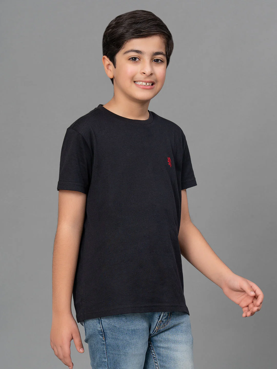 Boys Black Solid Pure Cotton T-Shirt - Image 2