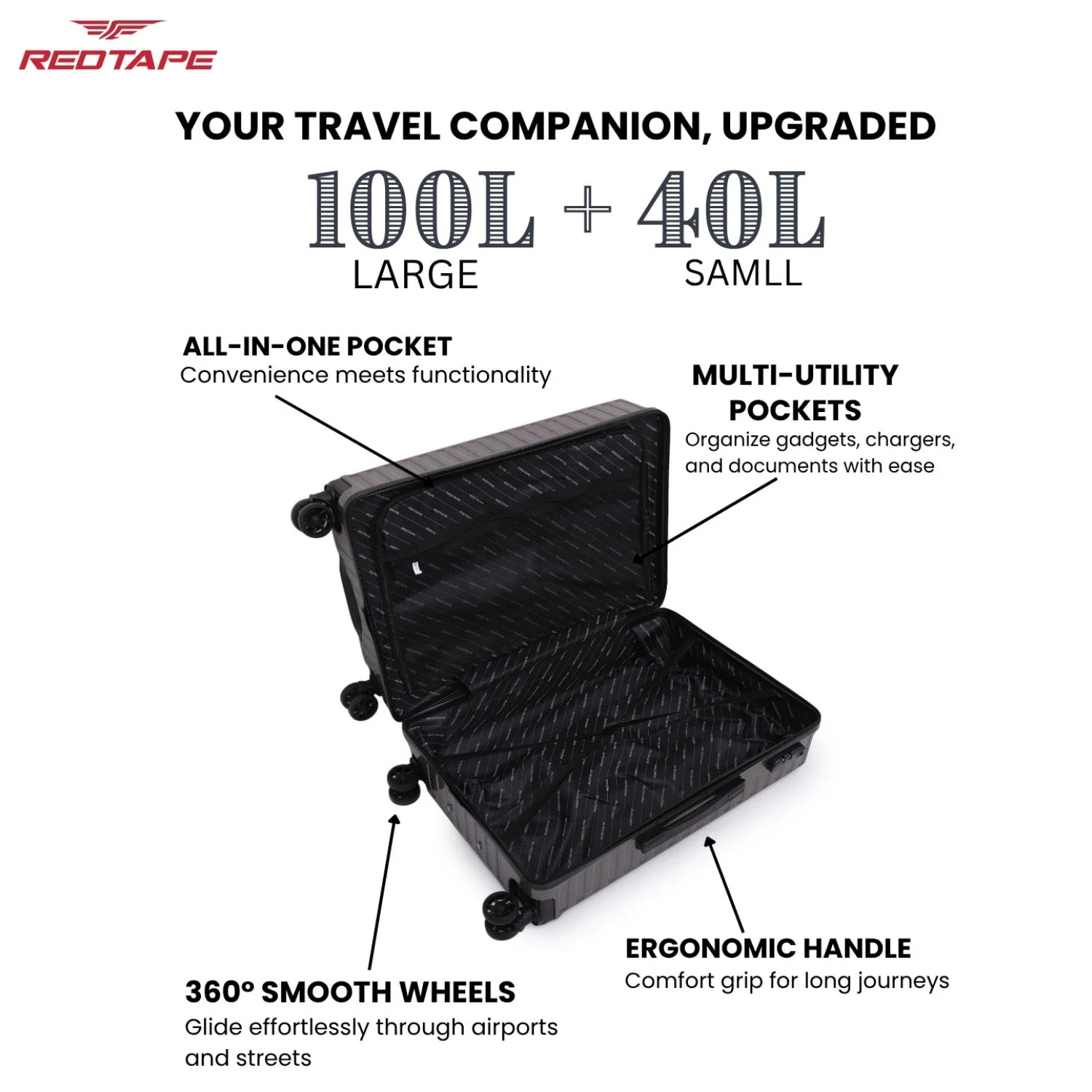 Brown 8 Wheels Trolley Bag Set of 2 (Large + Cabin) - Image 4