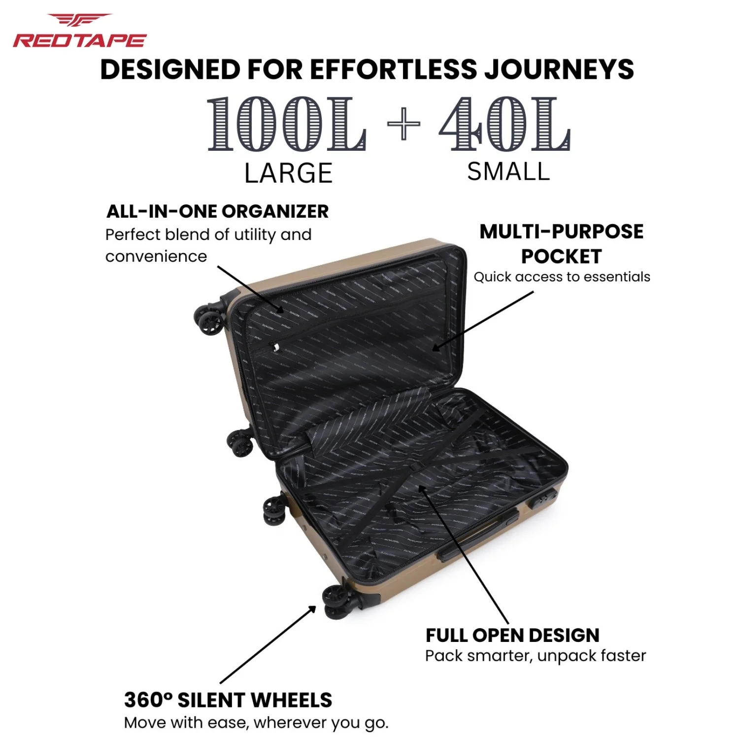 Brown 8 Wheels Trolley Bag Set of 2 (Large + Cabin) - Image 4
