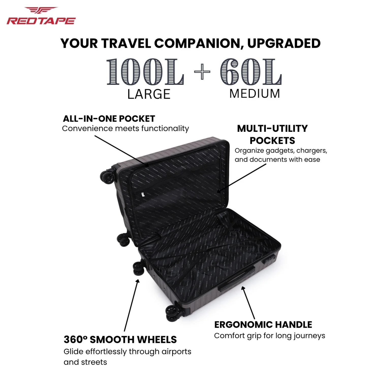 Brown 8 Wheels Trolley Bag Set of 2 (Large + Medium) - Image 4