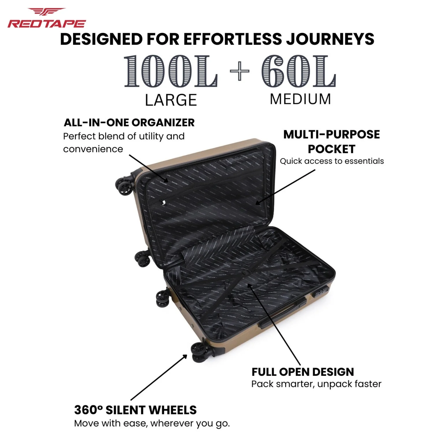 Brown 8 Wheels Trolley Bag Set of 2 (Large + Medium) - Image 4