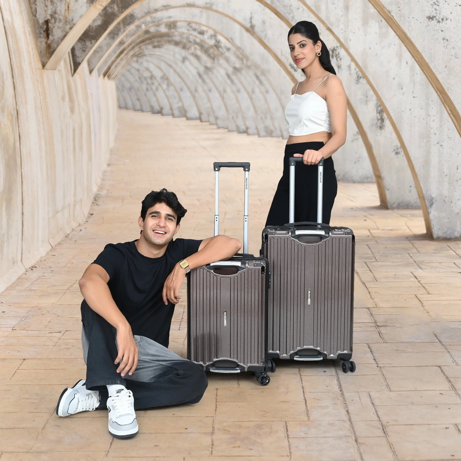 Brown 8 Wheels Trolley Bag Set of 2 (Medium + Cabin) - Image 8