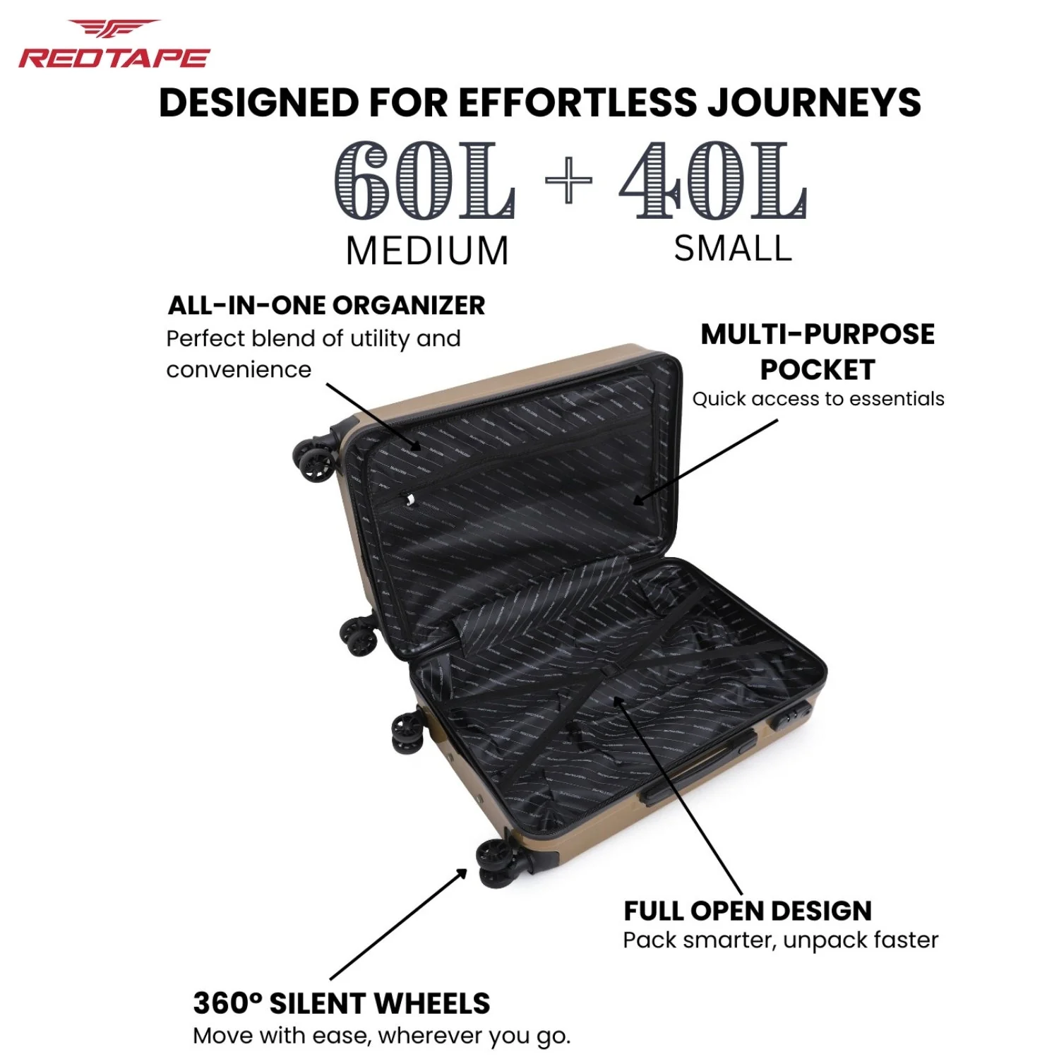 Brown 8 Wheels Trolley Bag Set of 2 (Medium + Cabin) - Image 4