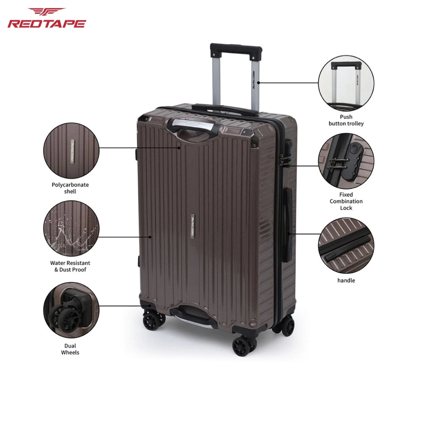 Brown 8 Wheels Trolley Bag Set of 3 (Large + Medium + Cabin) - Image 3
