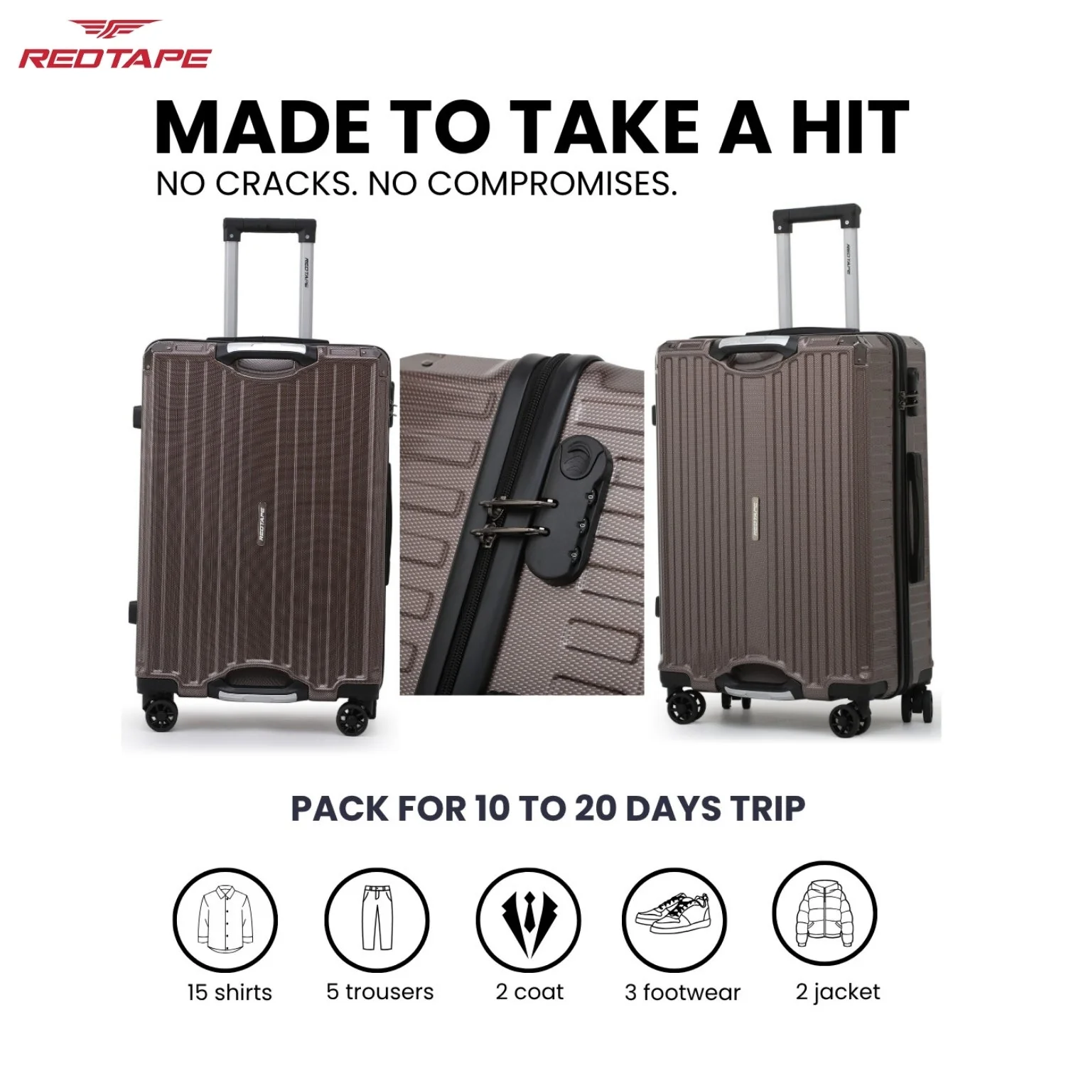 Brown 8 Wheels Trolley Bag Set of 3 (Large + Medium + Cabin) - Image 7