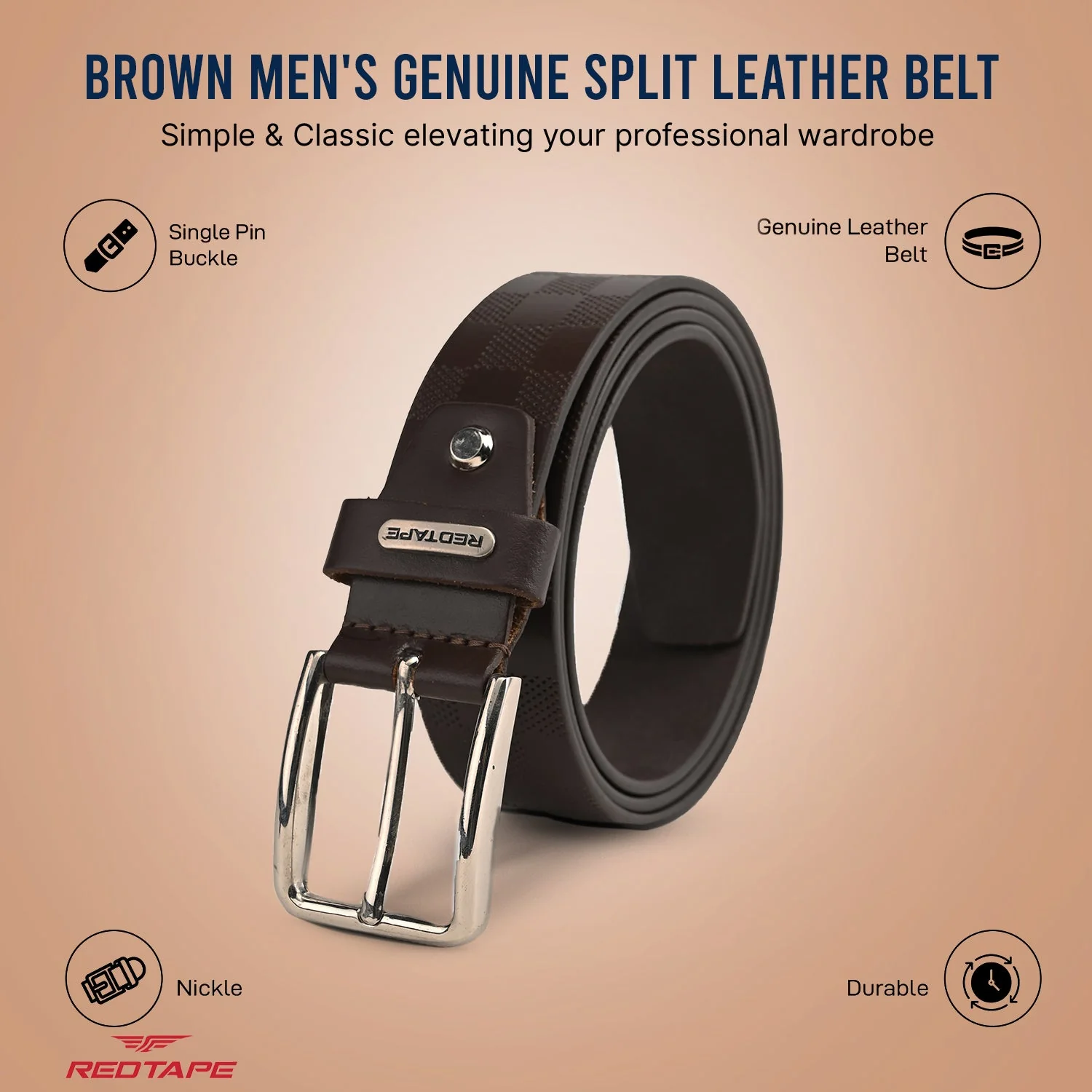 Brown Men's Genuine Split Leather Belt - Image 3