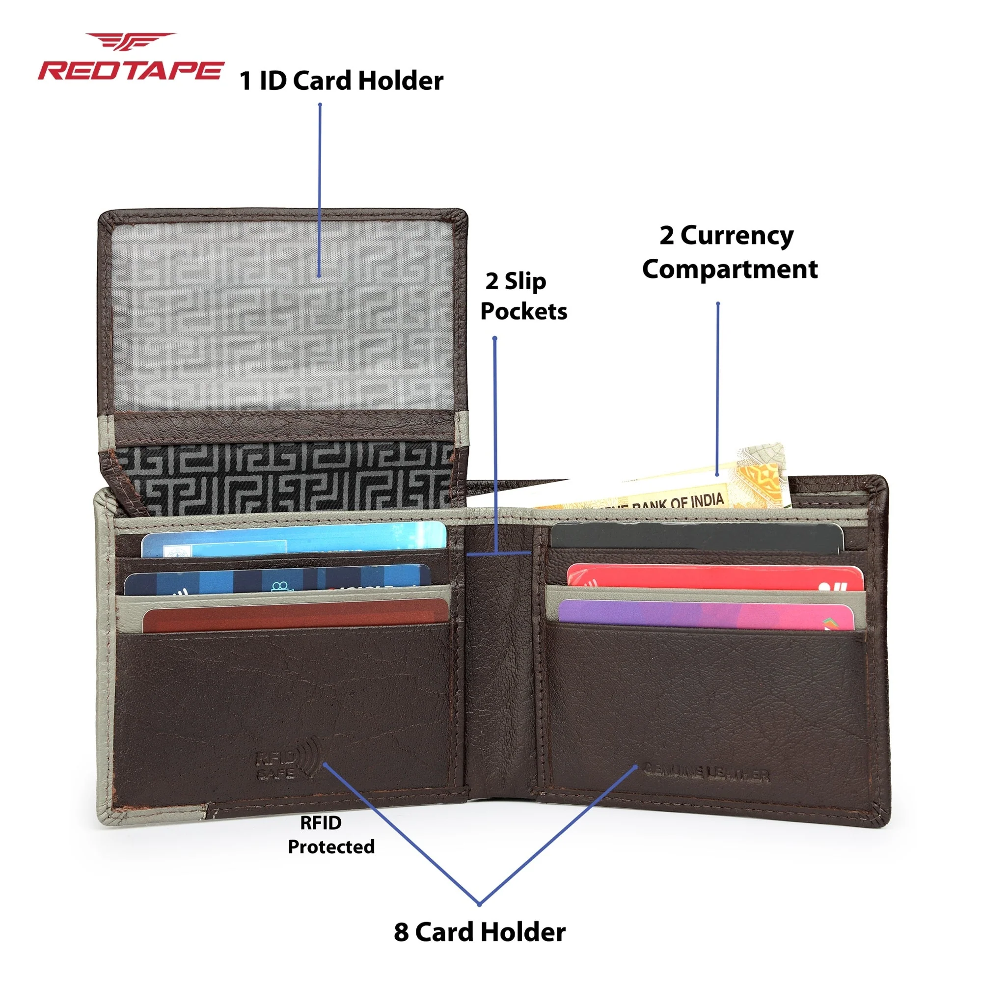 Brown Toupe Genuine Leather RFID Wallet for Men - Image 5