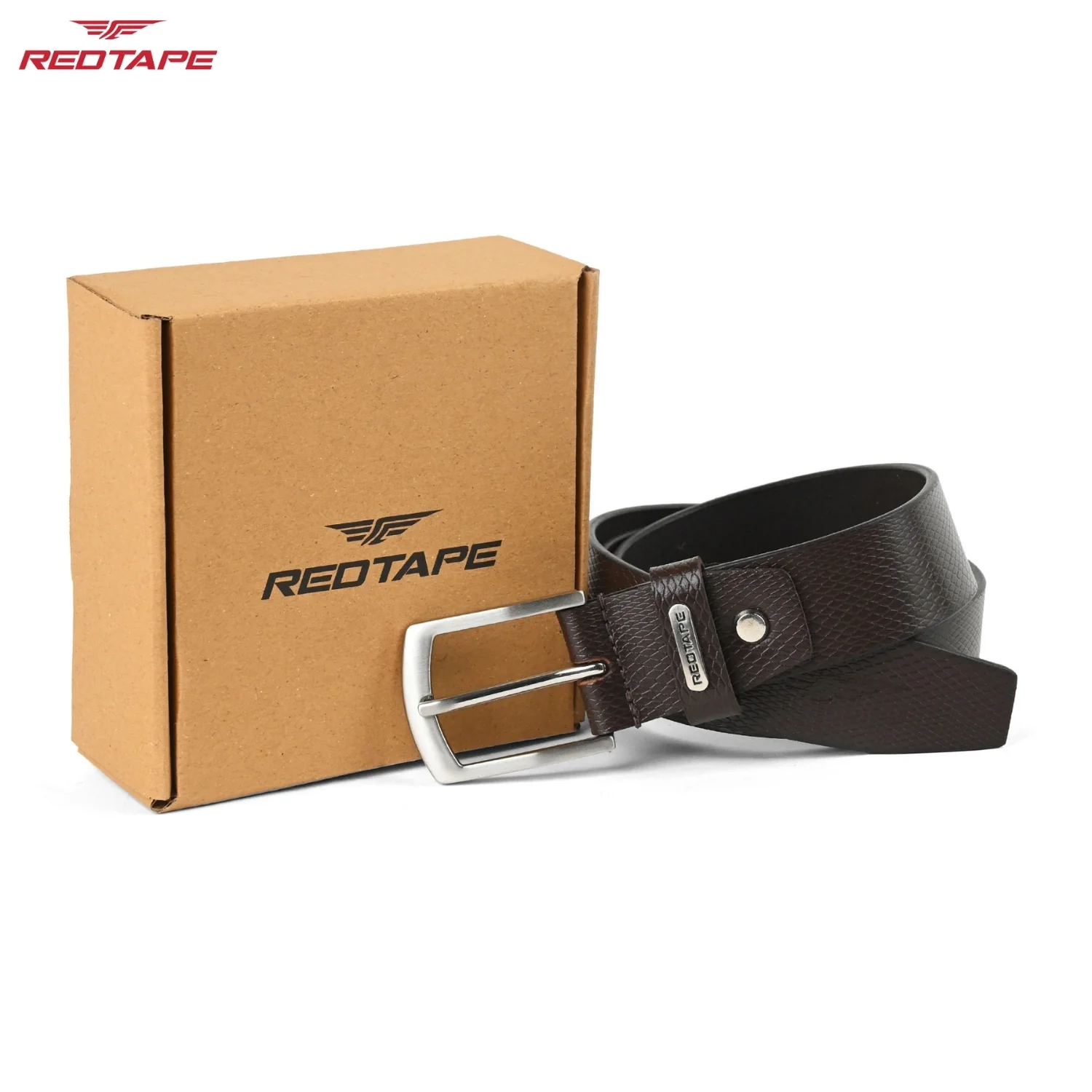 Brown Textured Leather Belt for Men - Image 2
