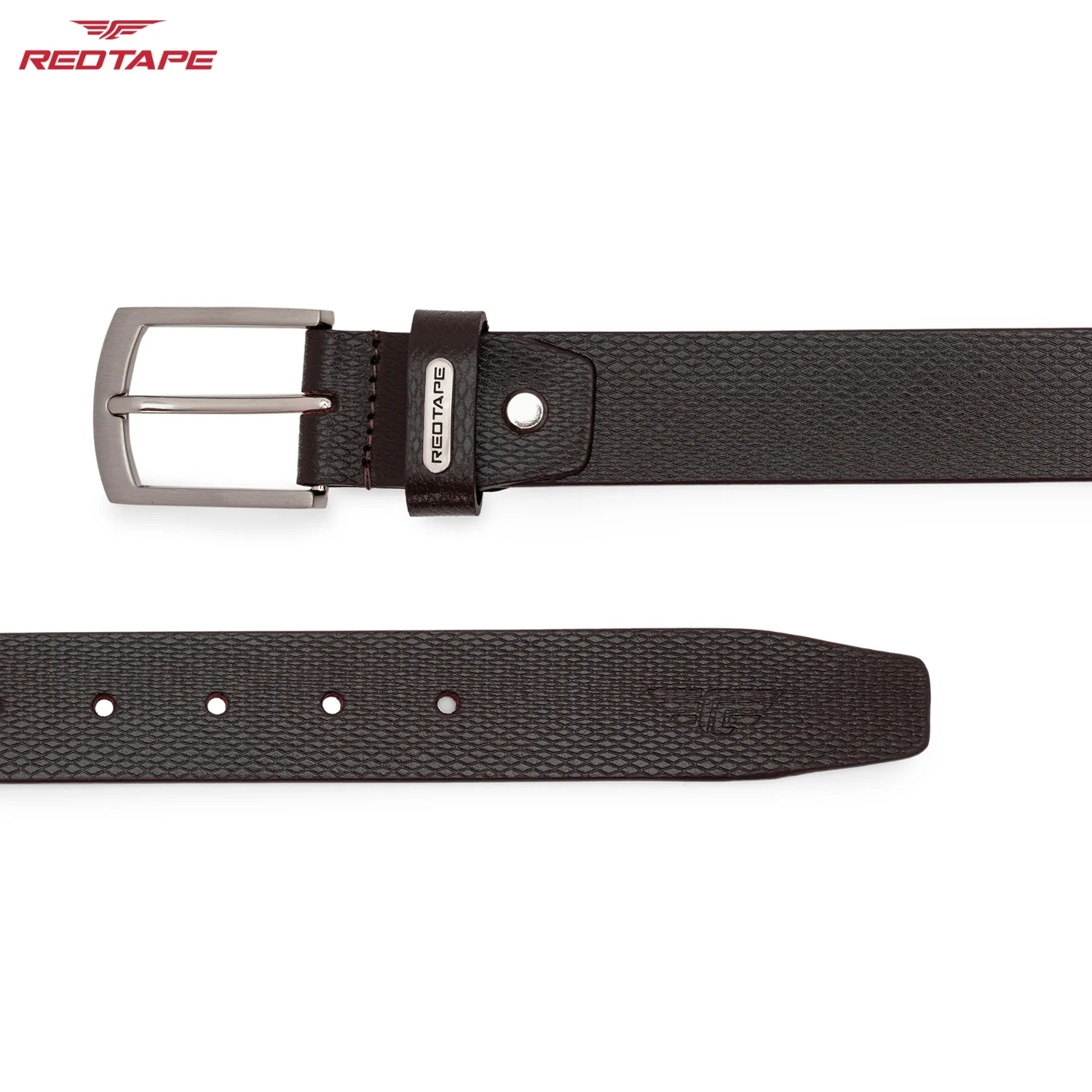 Brown Textured Leather Belt for Men - Image 5