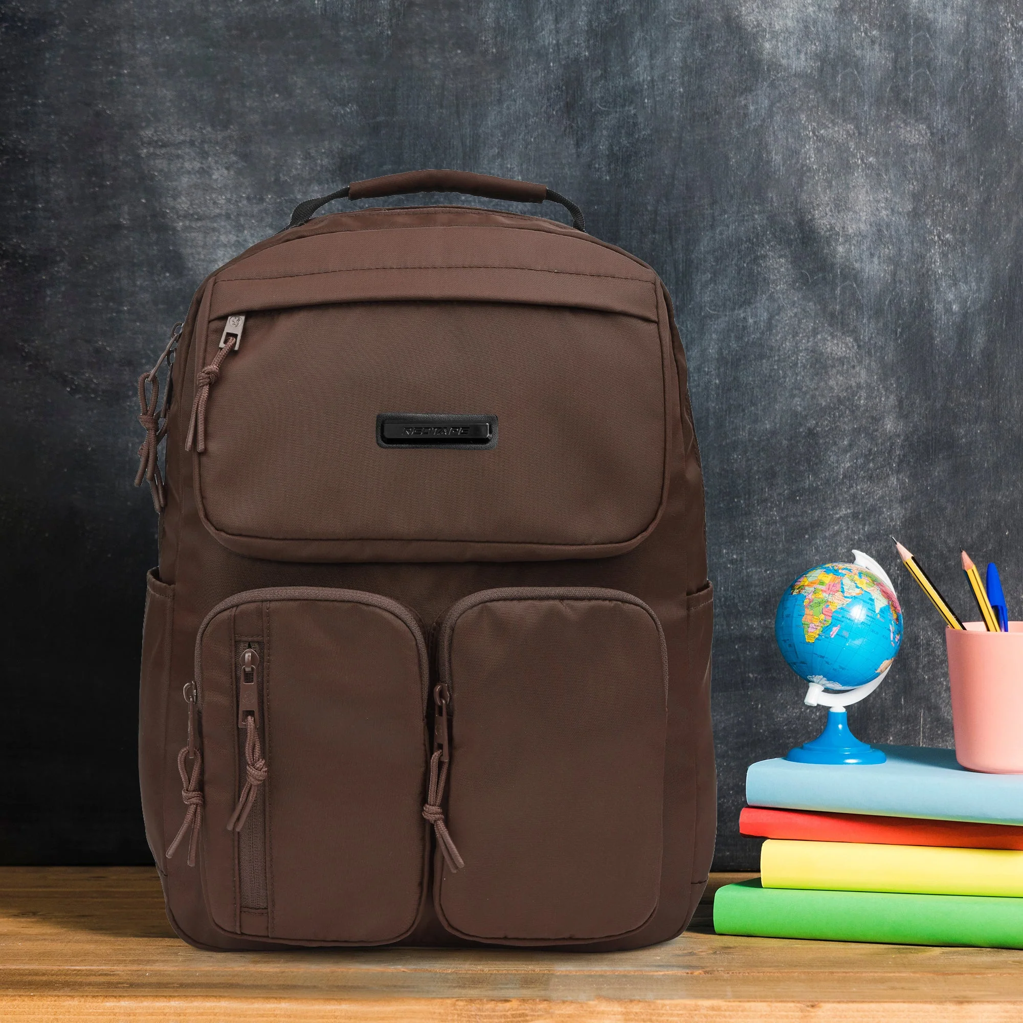 Brown Unisex 19.5L Polyester Laptop Backpack - Image 6