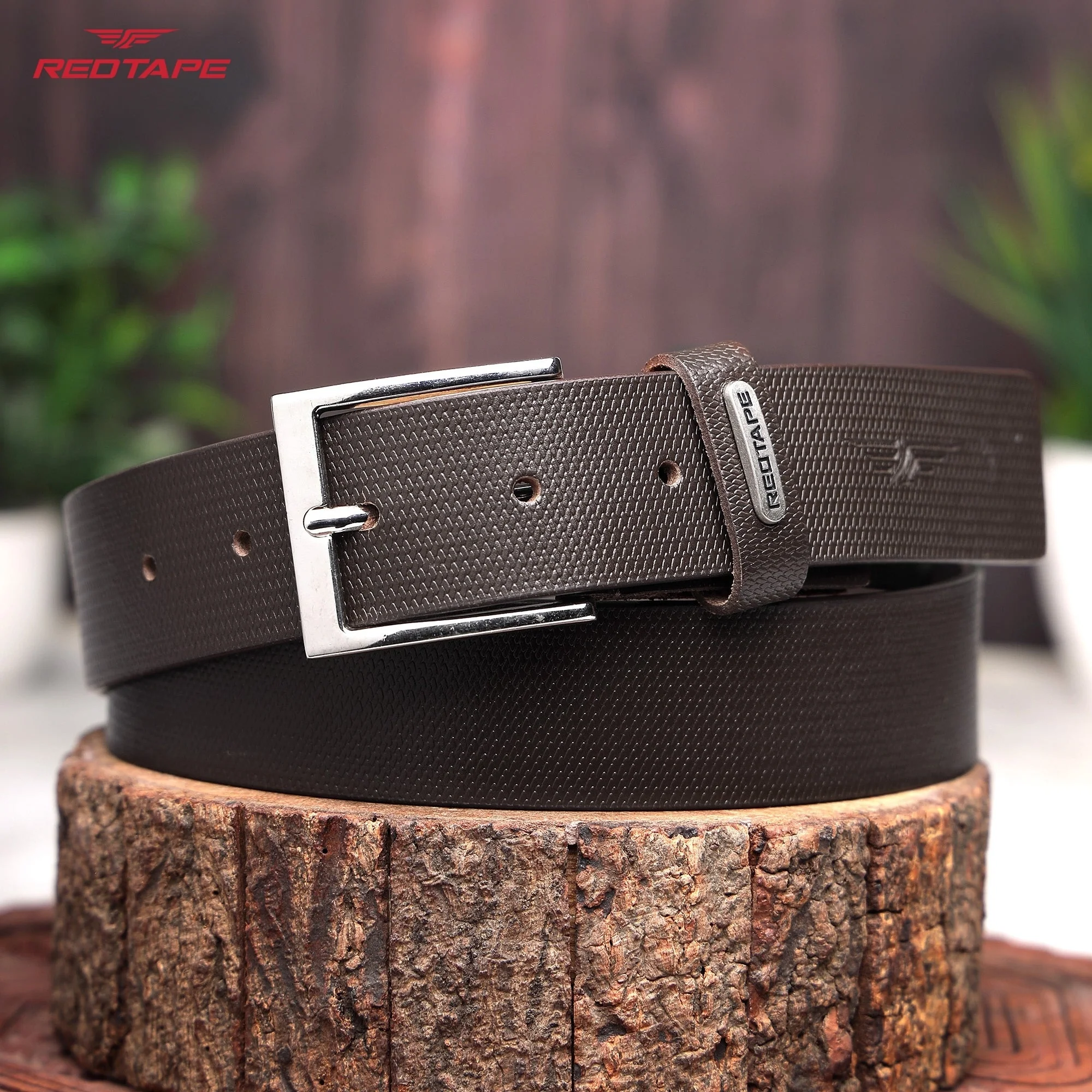 Brown Textured Genuine Leather Belt for Men - Image 2