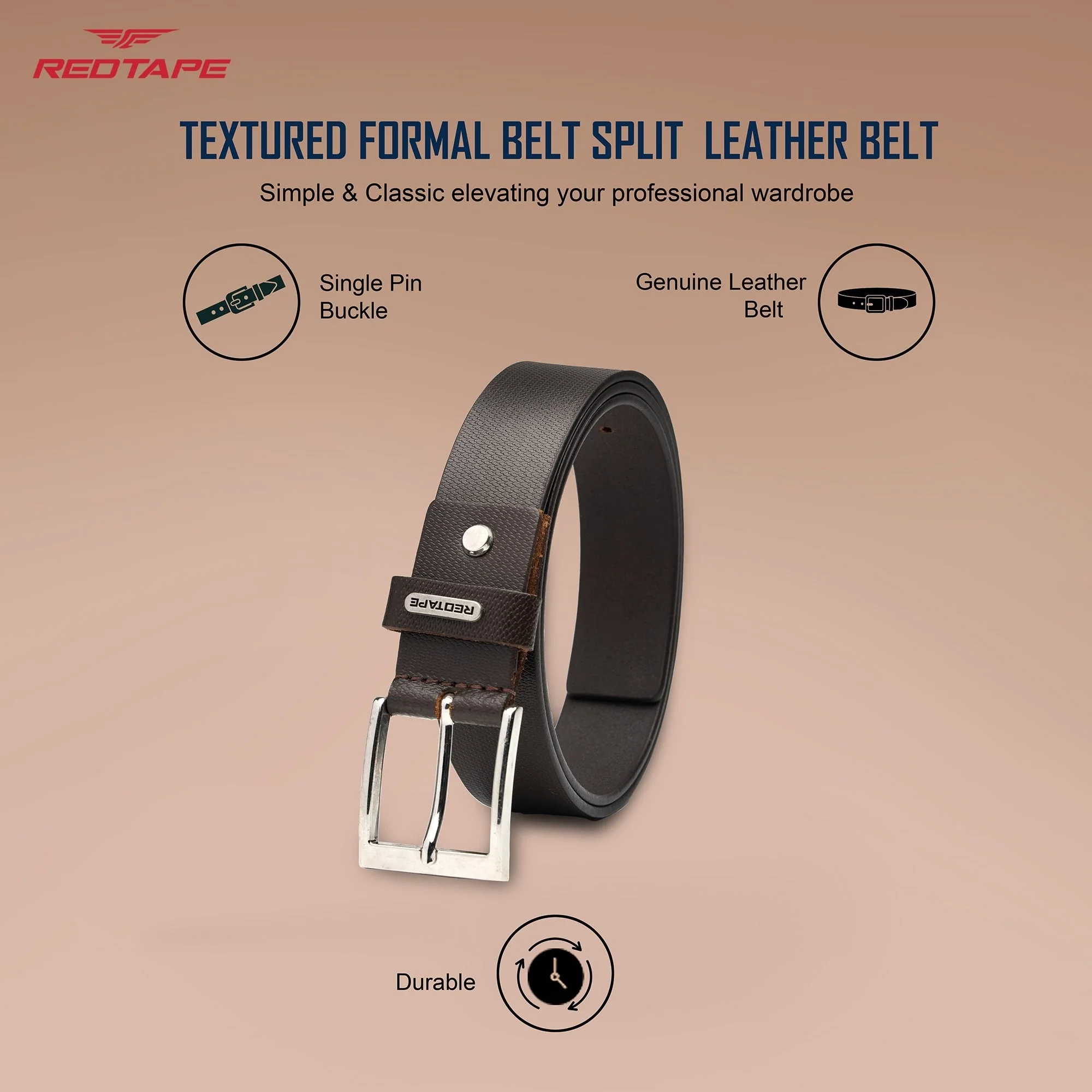 Brown Textured Genuine Leather Belt for Men - Image 3