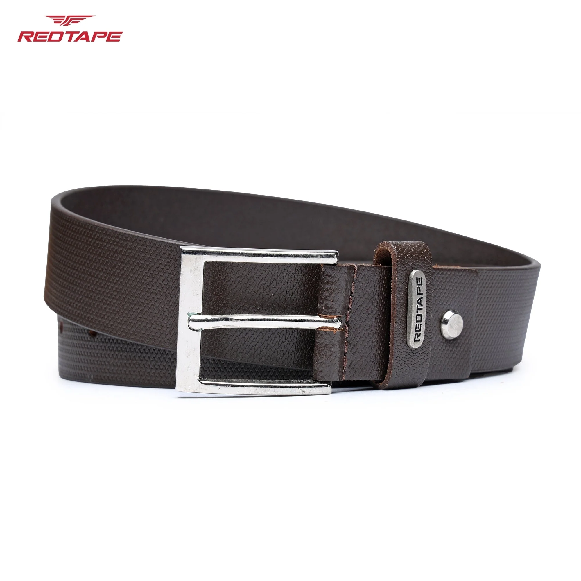 Brown Textured Genuine Leather Belt for Men - Image 4
