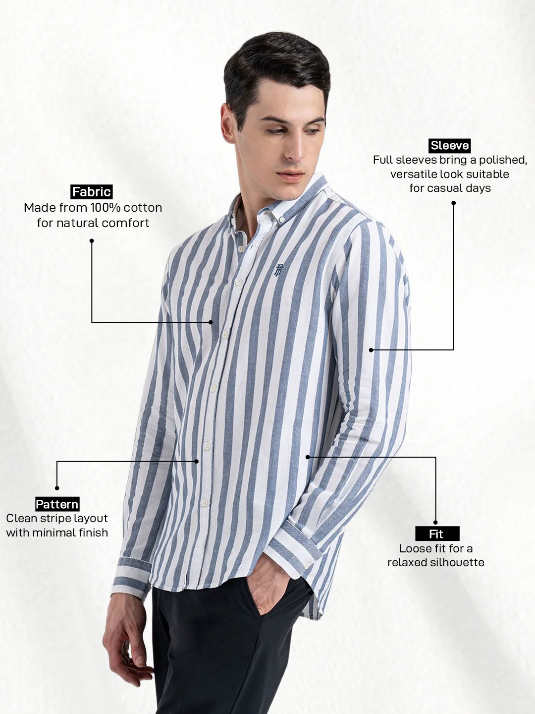 Button Down Striped Shirt for Men - Image 2