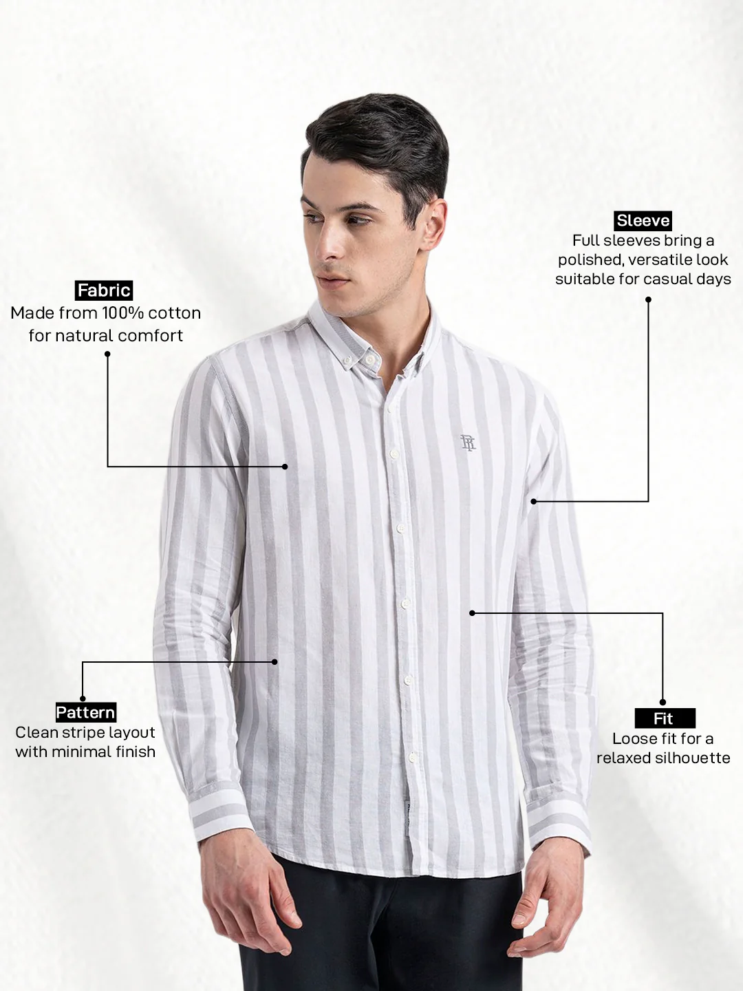 Button Down Striped Shirt for Men - Image 2