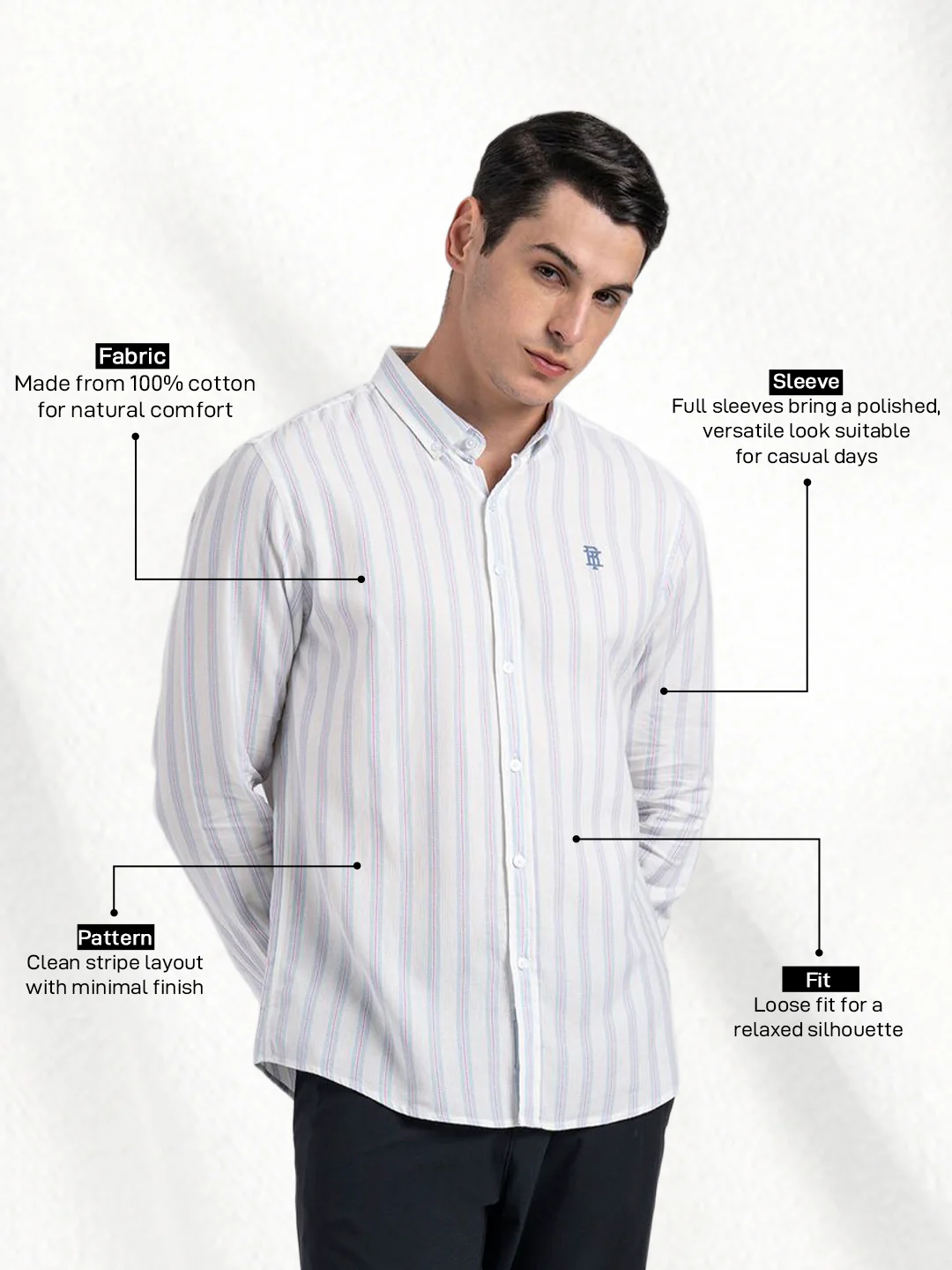 Button Down Striped Shirt for Men - Image 2