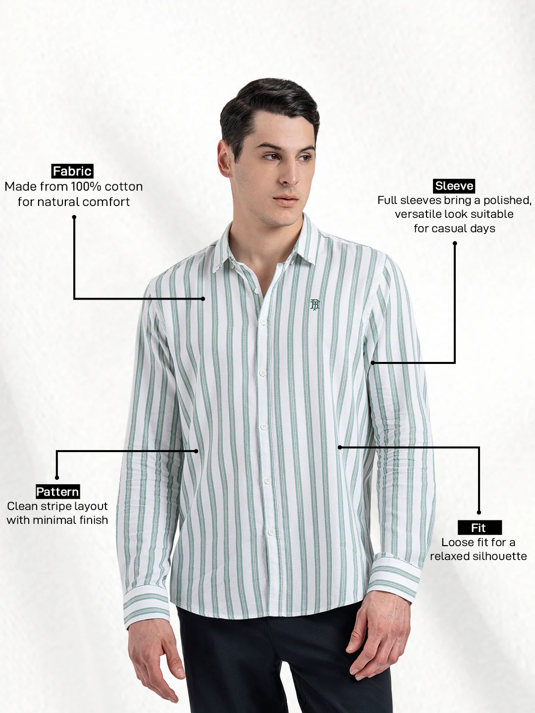 Button Down Striped Shirt for Men - Image 2